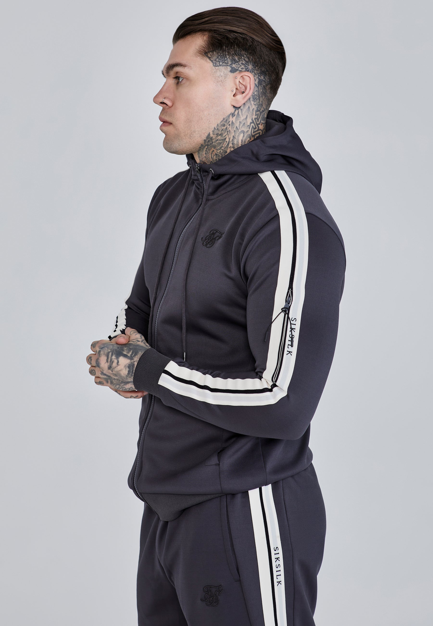 Full Zip Hoodie in Grey Sweat Jackets SikSilk   