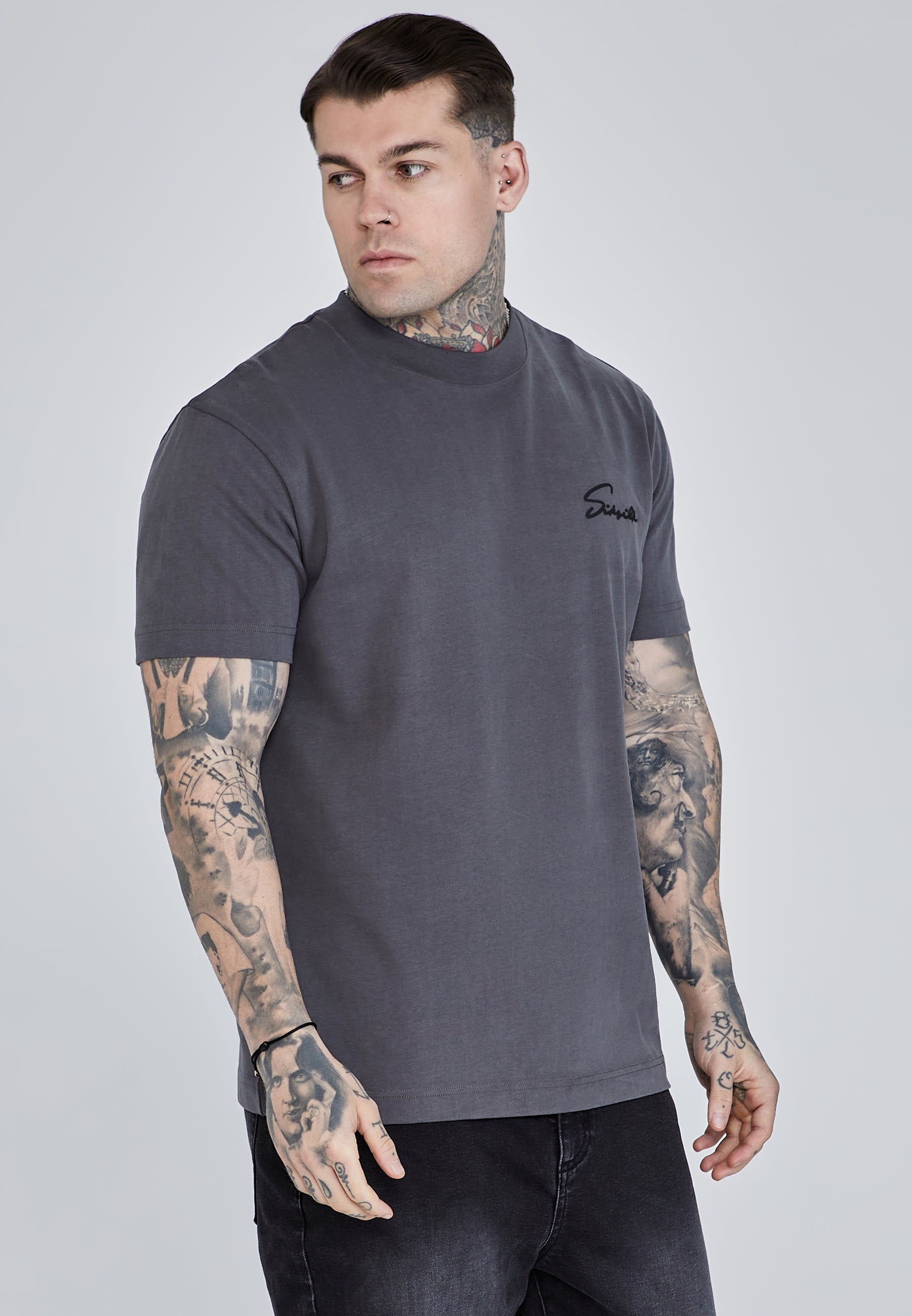 Script T-Shirt in Grey T-Shirts SikSilk   