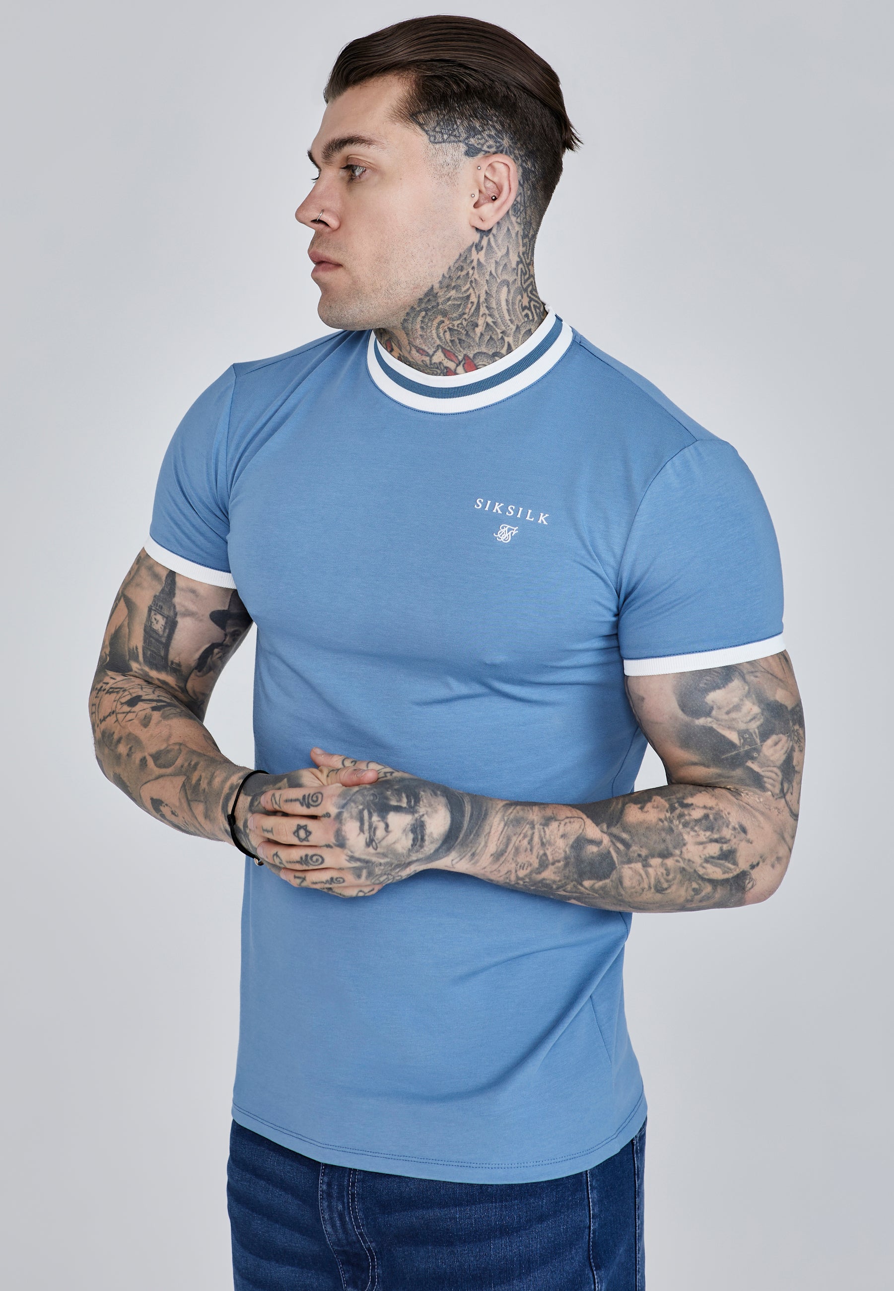 Ringer T-Shirt in Blue T-Shirts SikSilk   