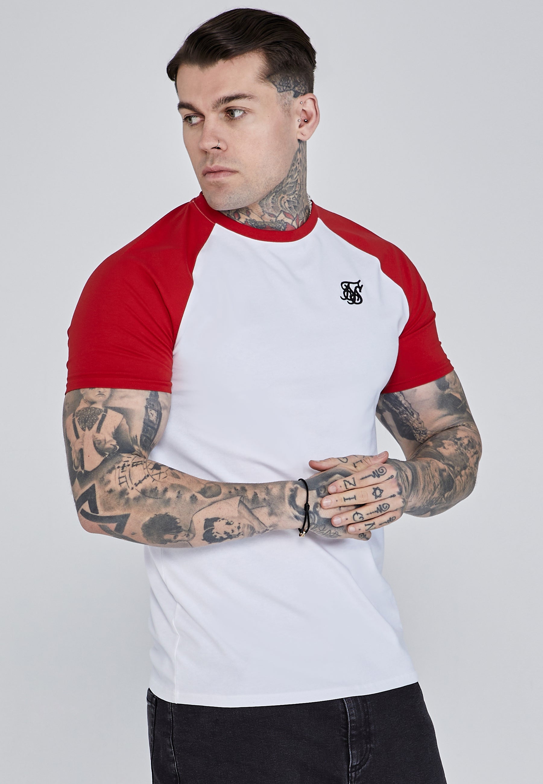 Raglan T-Shirt in White, Red T-Shirts SikSilk   