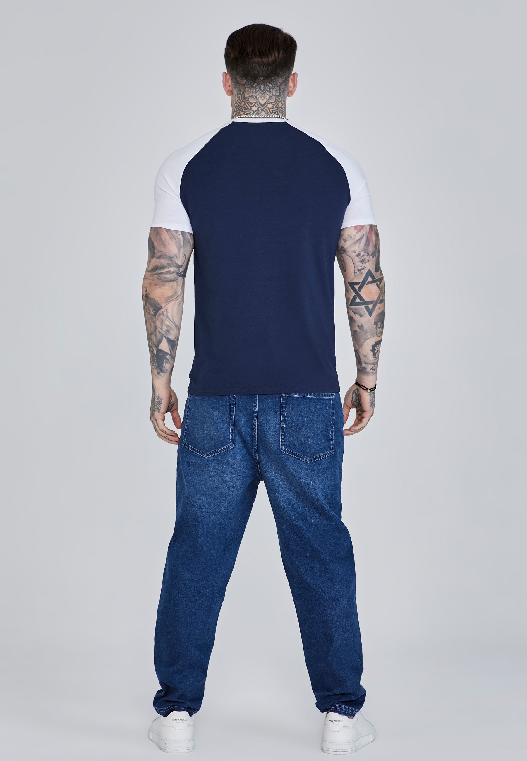 Raglan T-Shirt in Navy, White T-Shirts SikSilk   