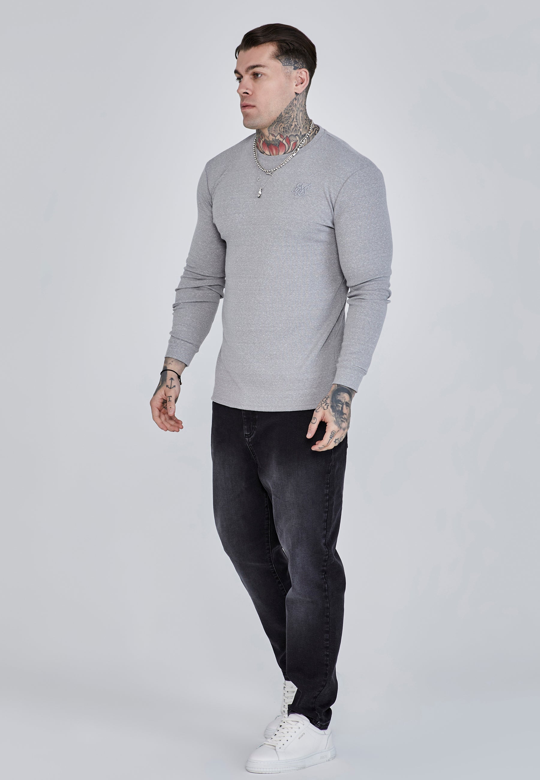 Long Sleeve T-Shirt in Grey Marl T-Shirts SikSilk   