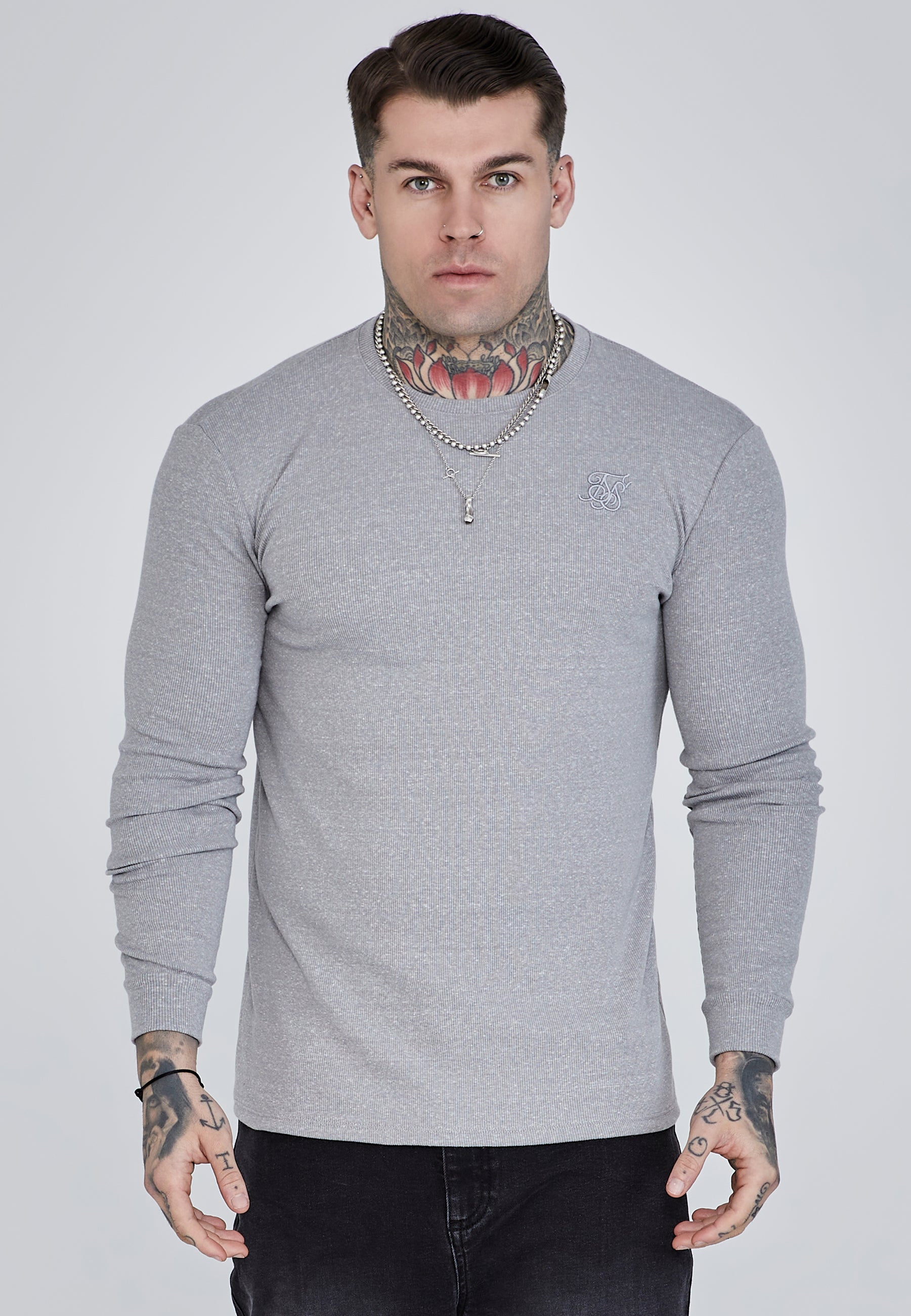 Long Sleeve T-Shirt in Grey Marl T-Shirts SikSilk   