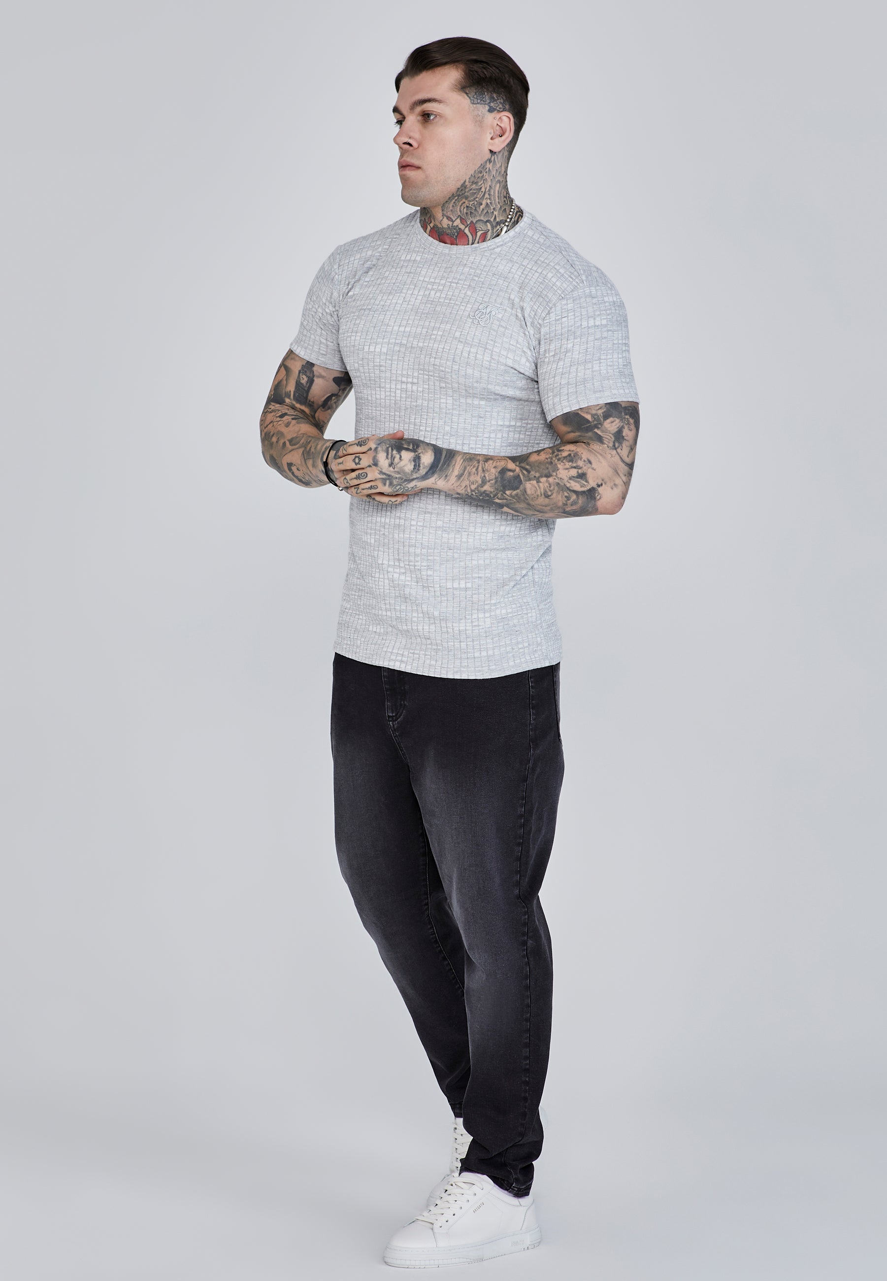 Rib Knit T-Shirt in Light Grey T-Shirts SikSilk   