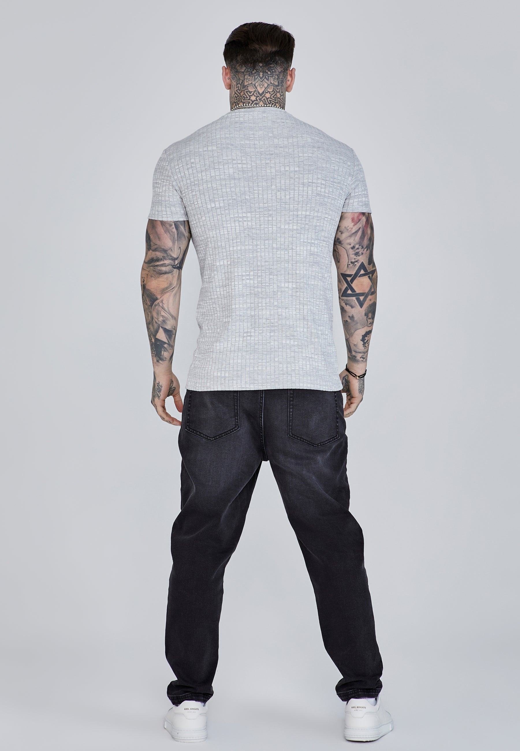 Rib Knit T-Shirt in Light Grey T-Shirts SikSilk   