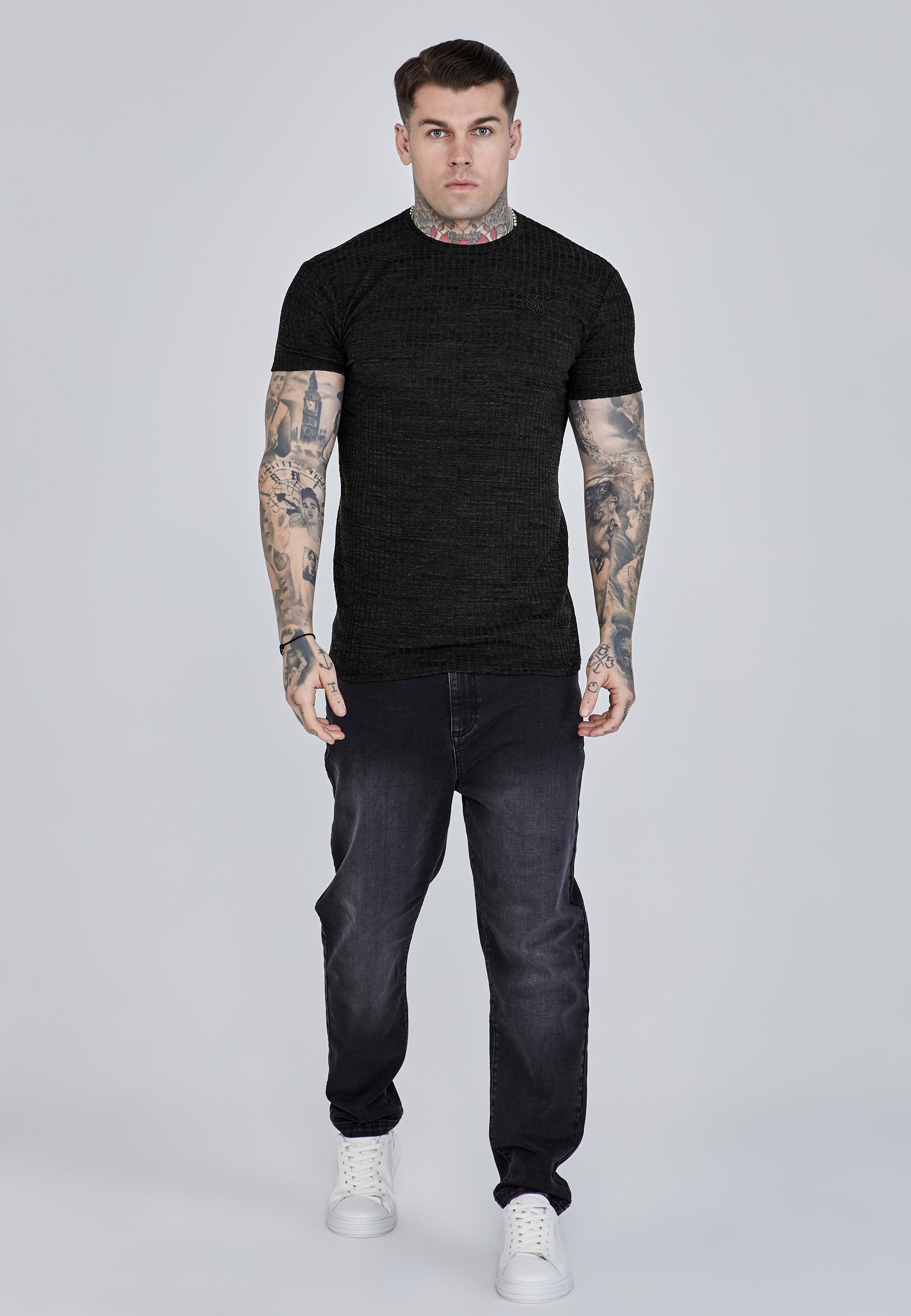 Rib Knit T-Shirt in Black T-Shirts SikSilk   