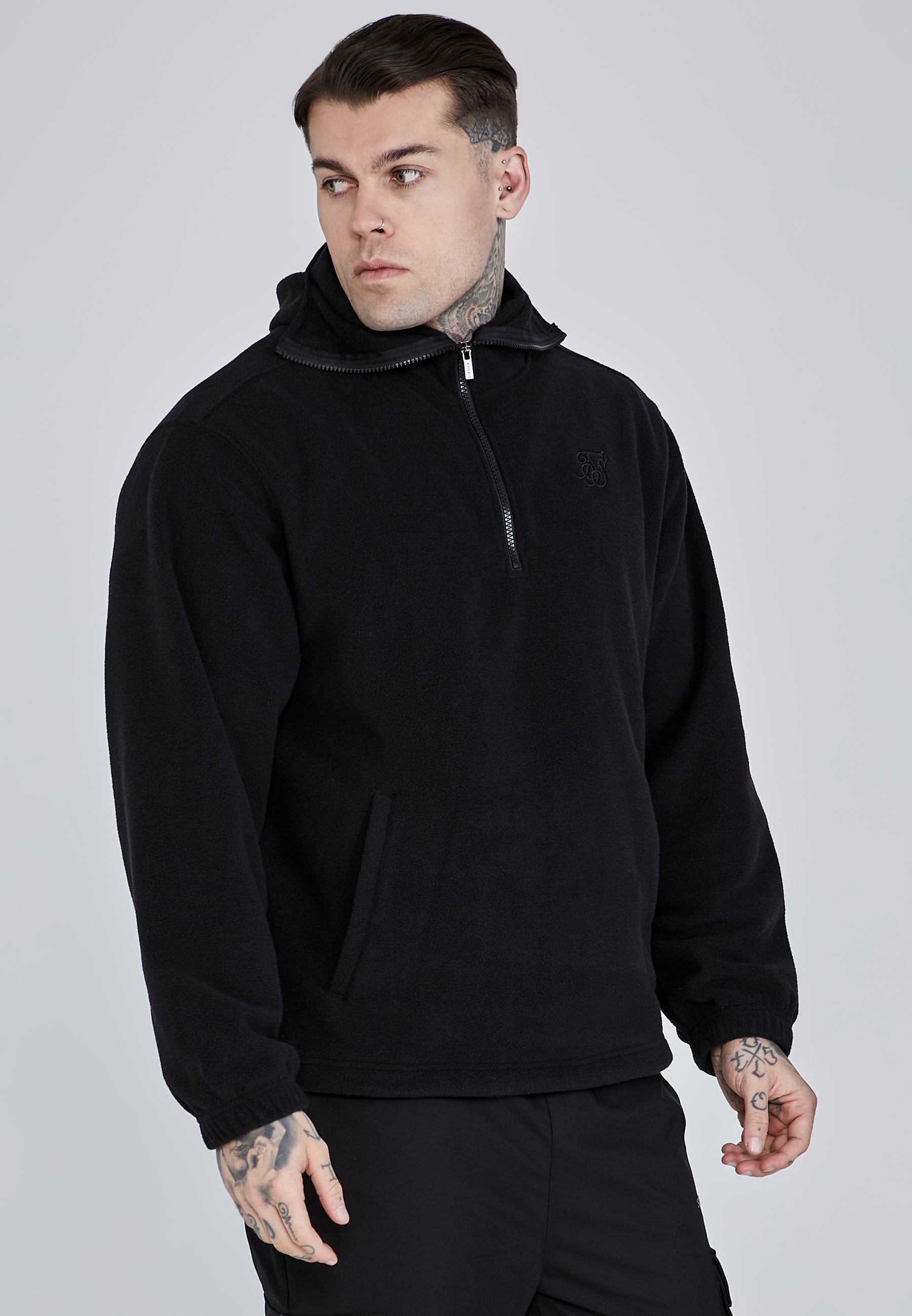 Polar Fleece Hoodie in Black Hoodie SikSilk   