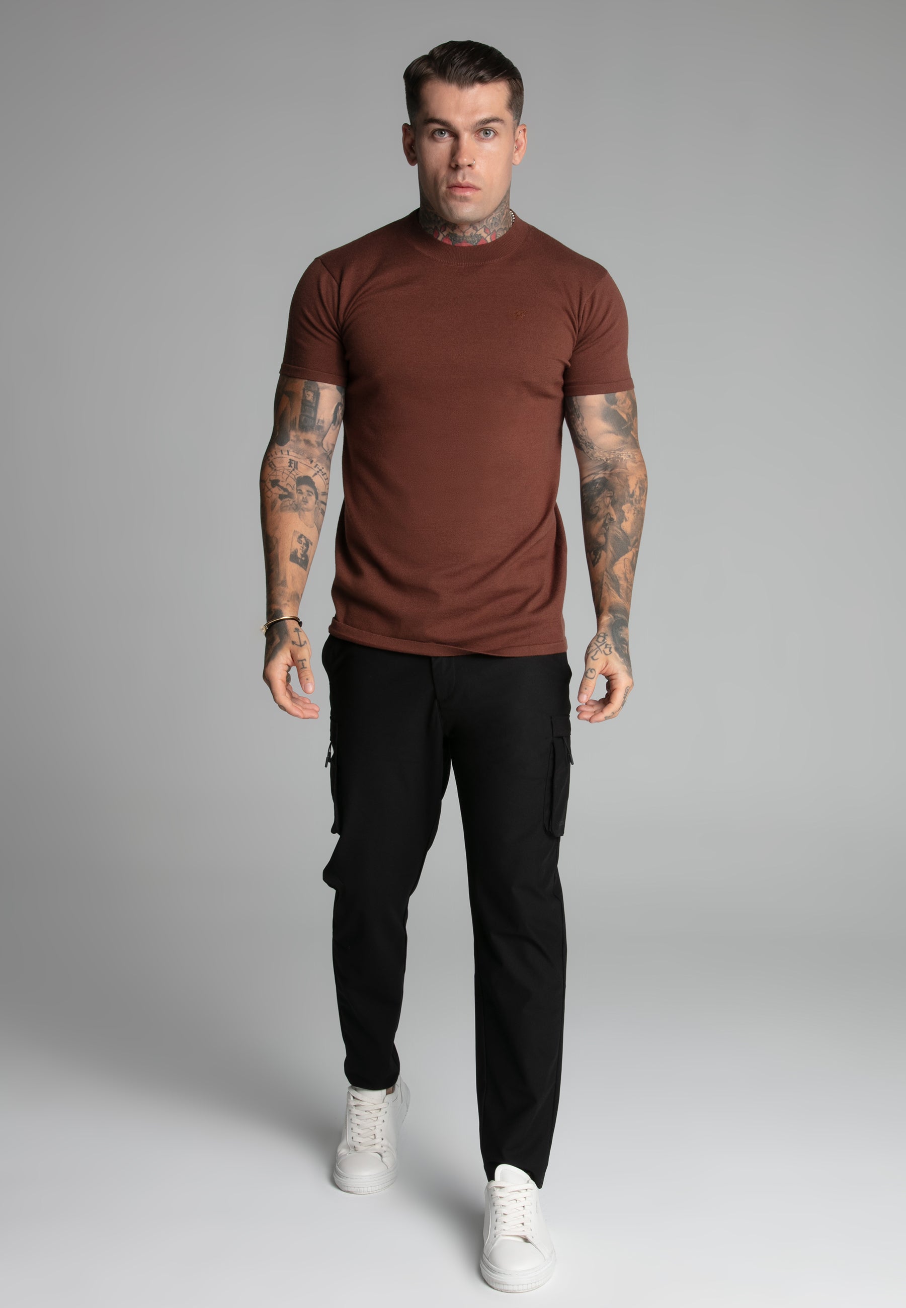 Muscle Fit T-Shirt in Brown T-Shirts SikSilk