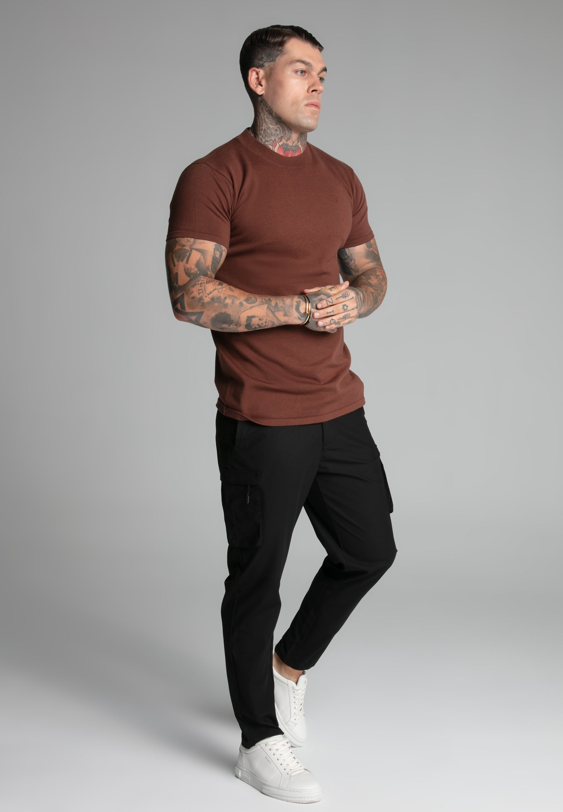 Muscle Fit T-Shirt in Brown T-Shirts SikSilk