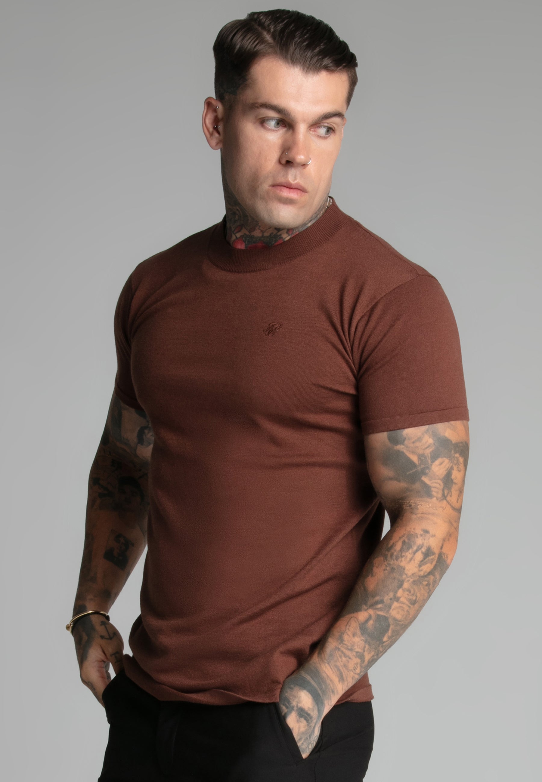 Muscle Fit T-Shirt in Brown T-Shirts SikSilk