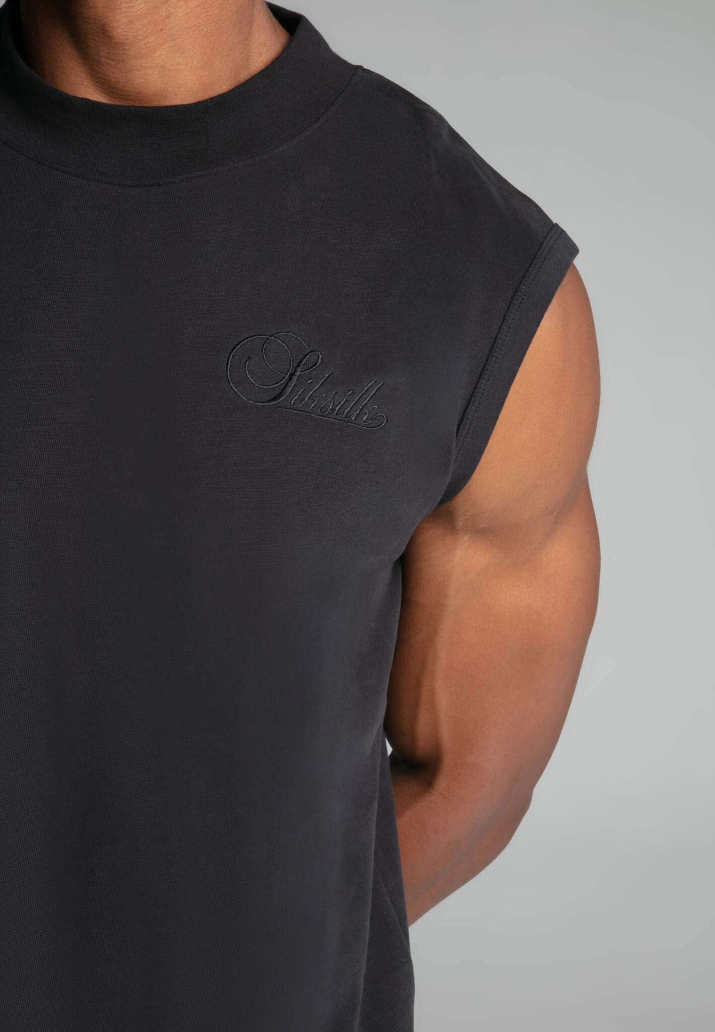 Sleeveless T-Shirt in Washed Black T-Shirts SikSilk