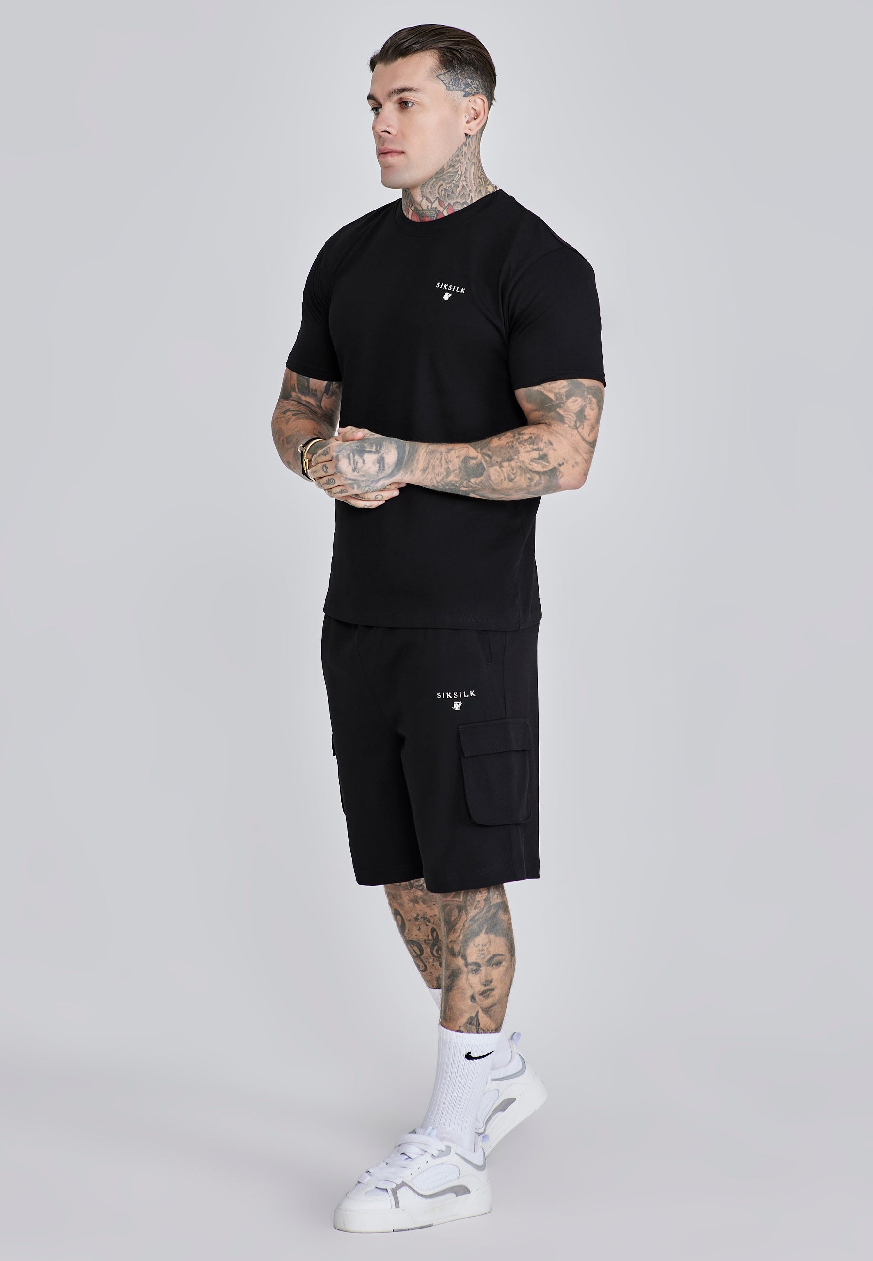 T-Shirt and Shorts Set in Black Sets SikSilk
