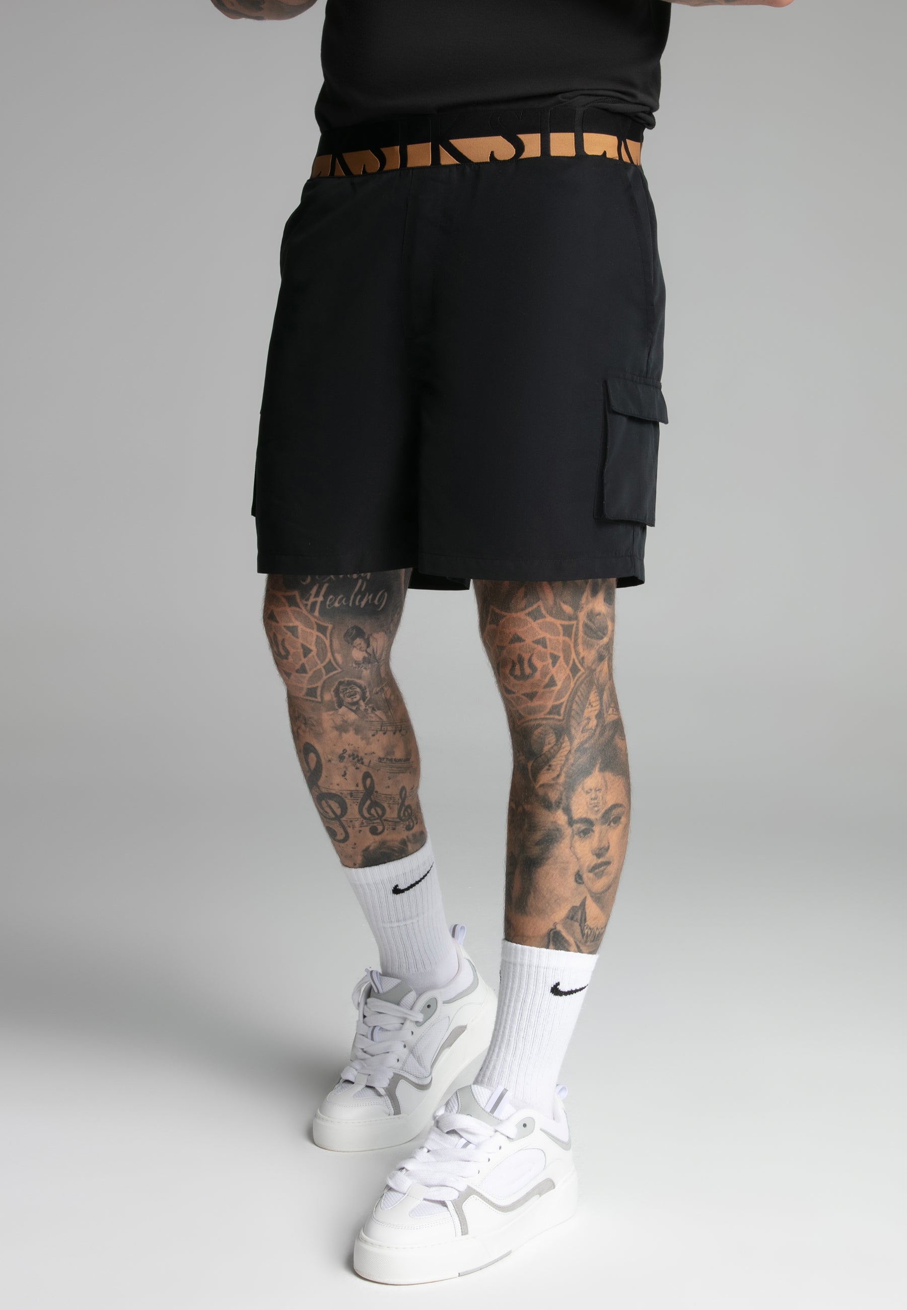 Cargo Swim Short in Black Swimming Trunks SikSilk