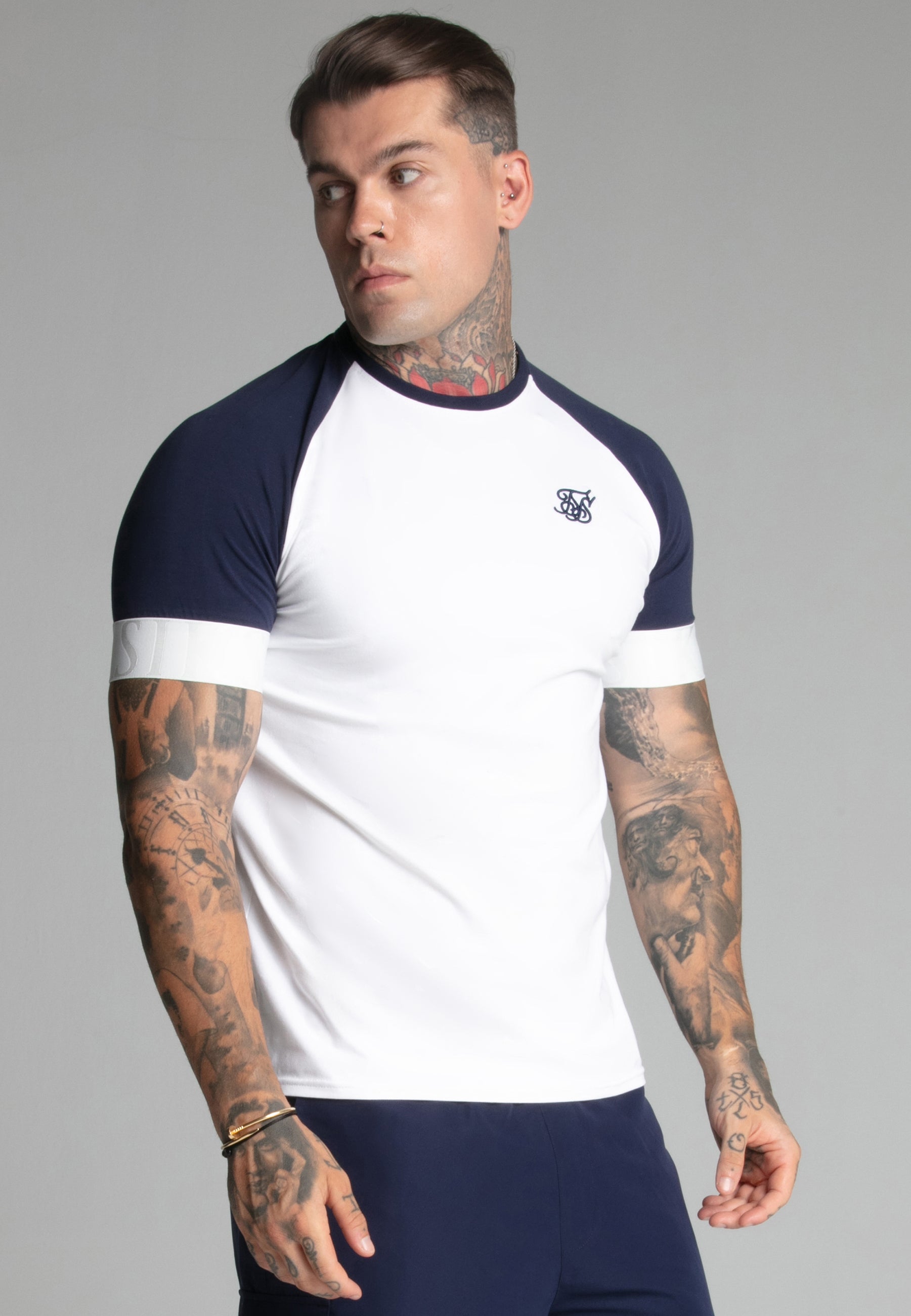 Tech T-Shirt in White, Navy T-Shirts SikSilk