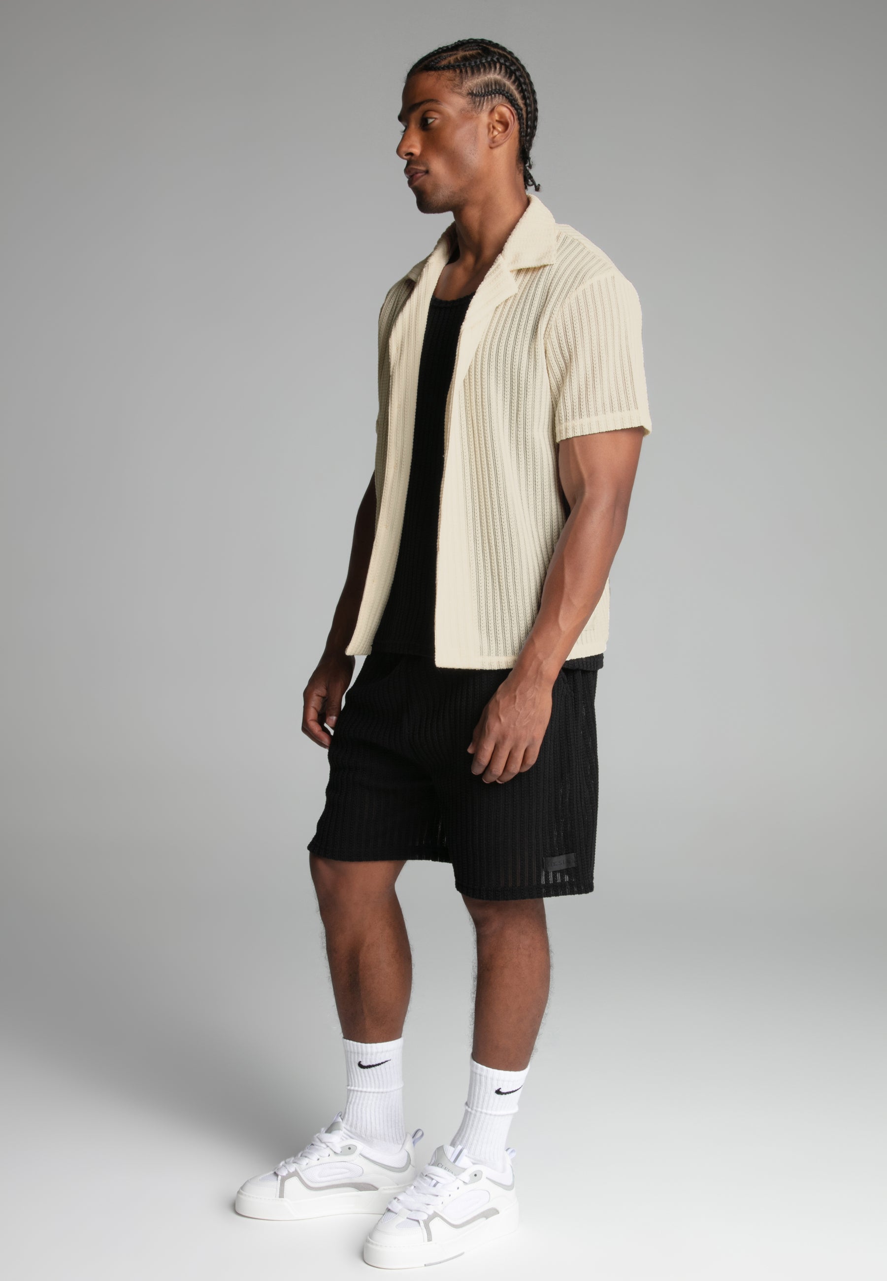 Textured Resort Shirt in Ecru Shirts SikSilk