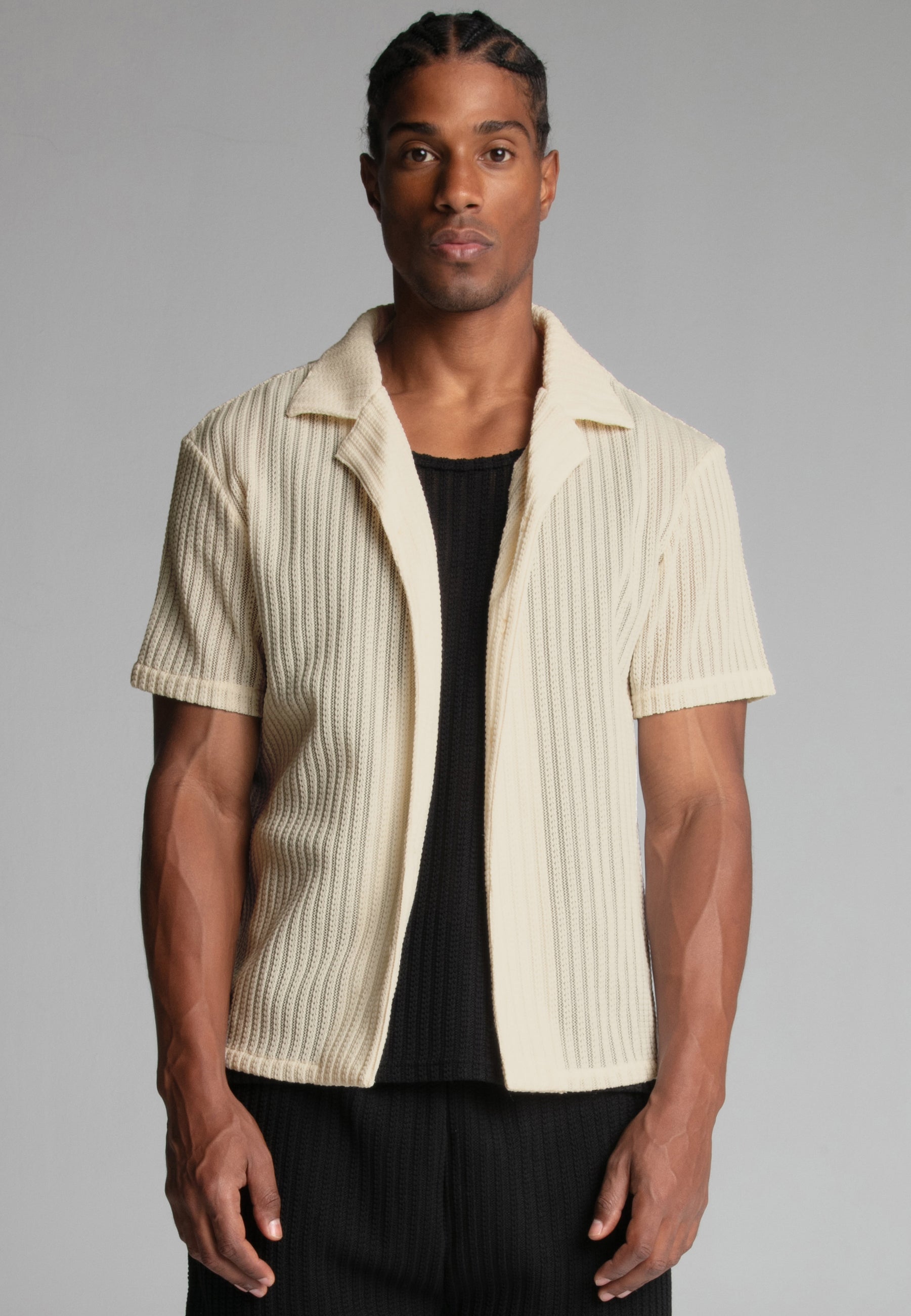 Textured Resort Shirt in Ecru Shirts SikSilk