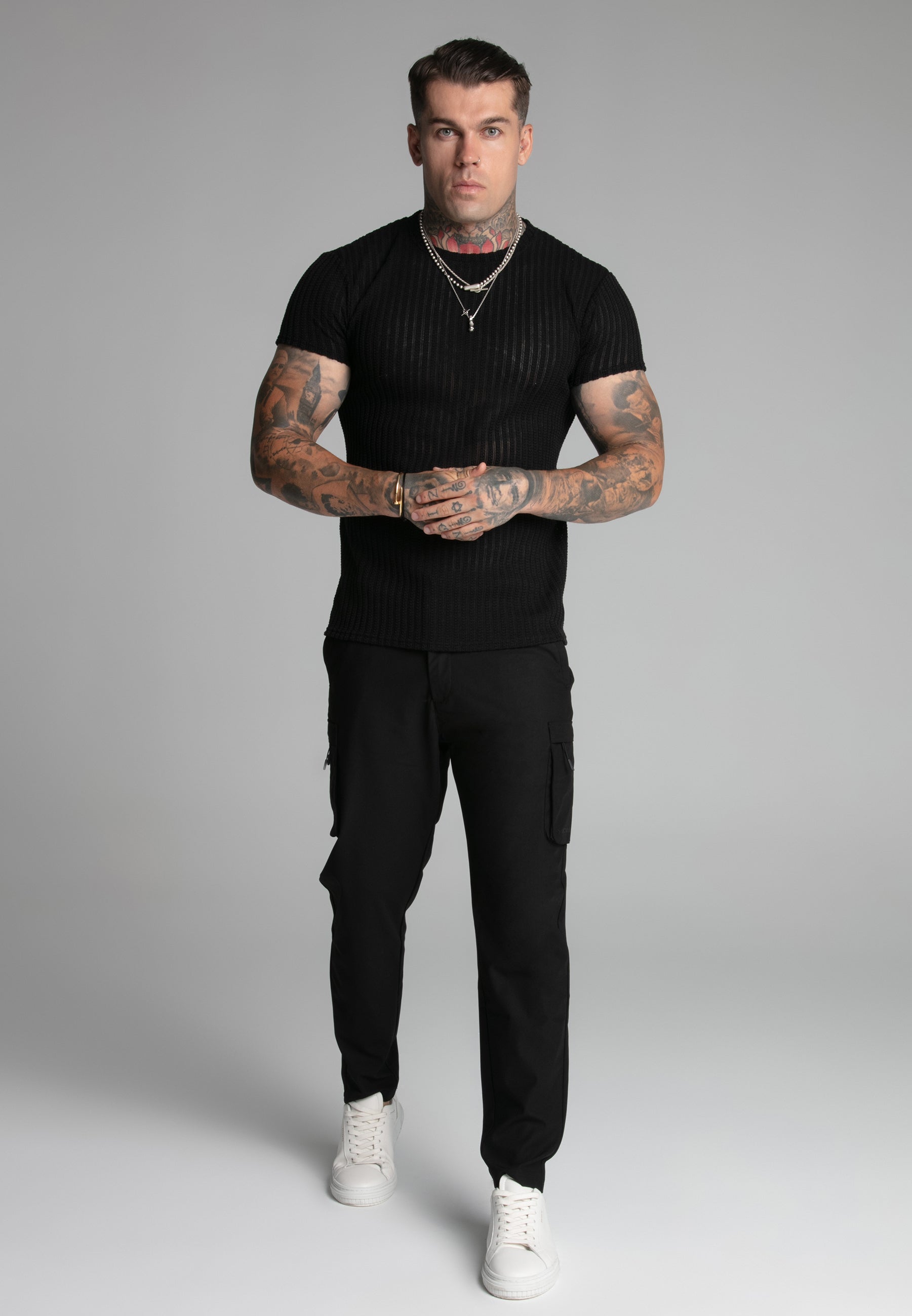 Textured Muscle Fit T-Shirt in Black T-Shirts SikSilk