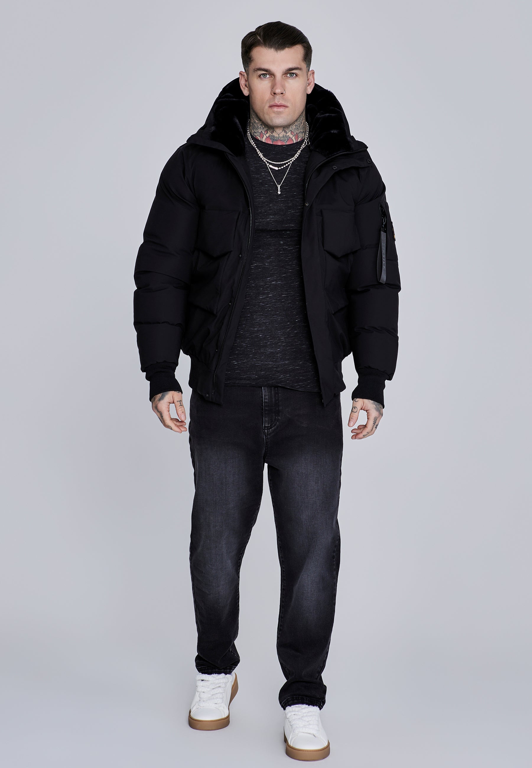 Hooded Bomber Jacket in Black Jackets SikSilk