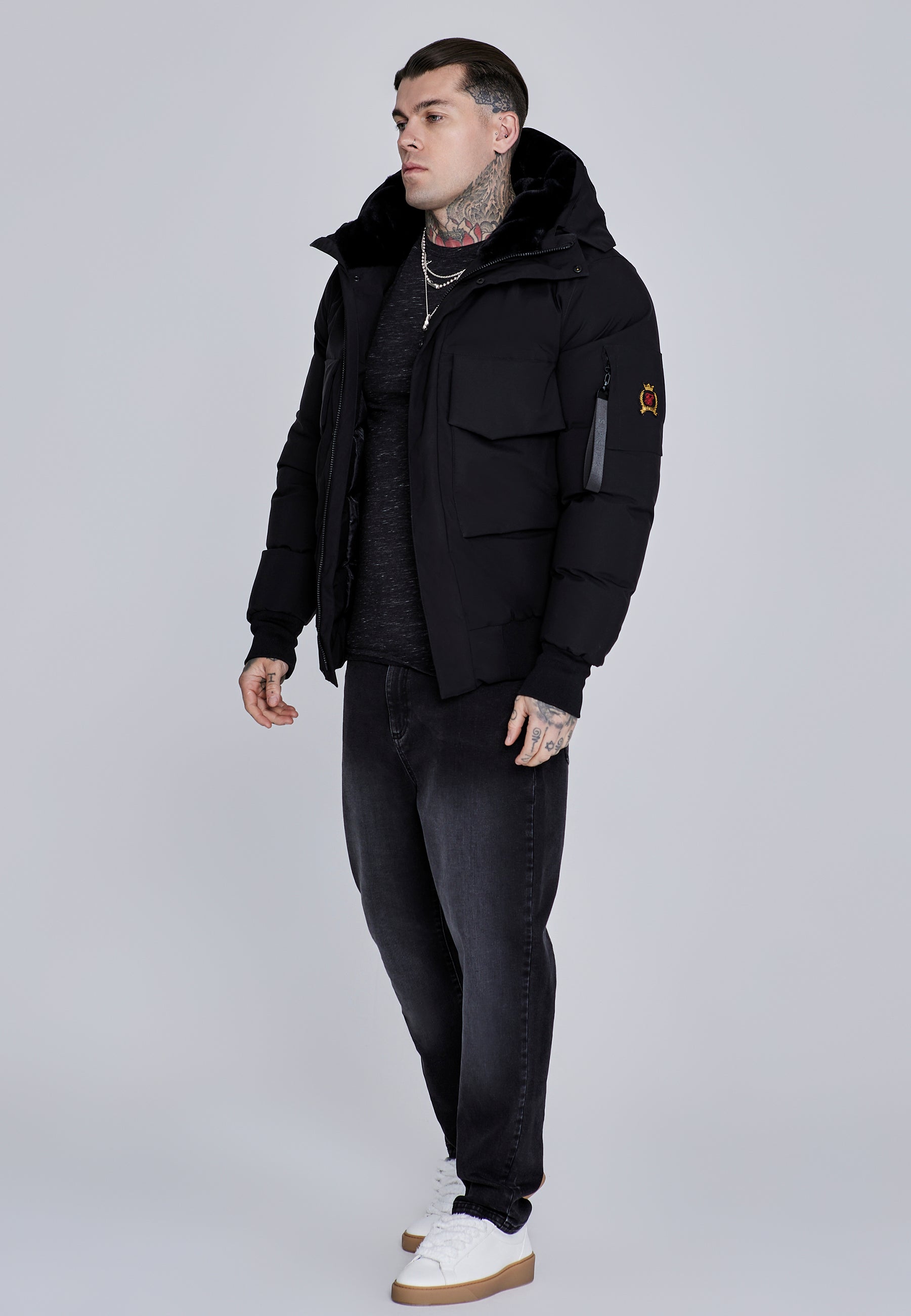 Hooded Bomber Jacket in Black Jackets SikSilk
