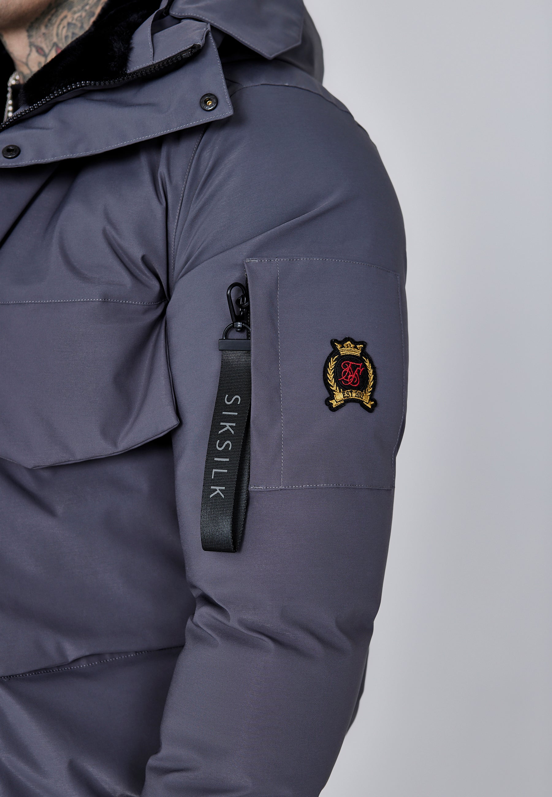 Hooded Bomber Jacket in Grey Jackets SikSilk