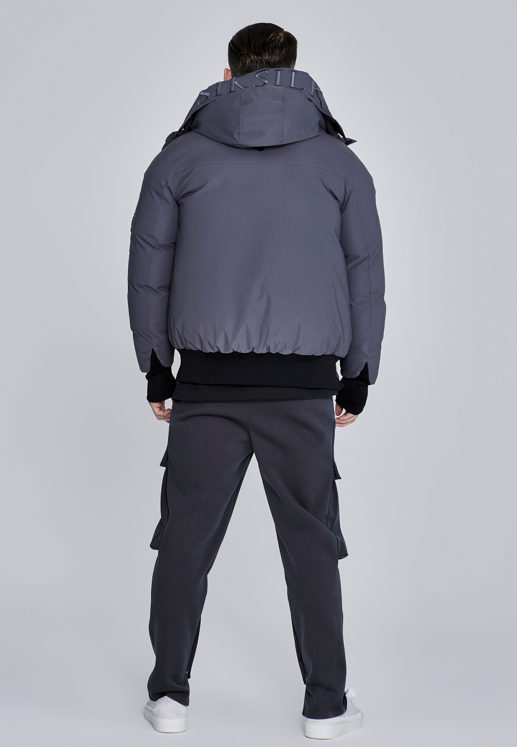 Hooded Bomber Jacket in Grey Jackets SikSilk