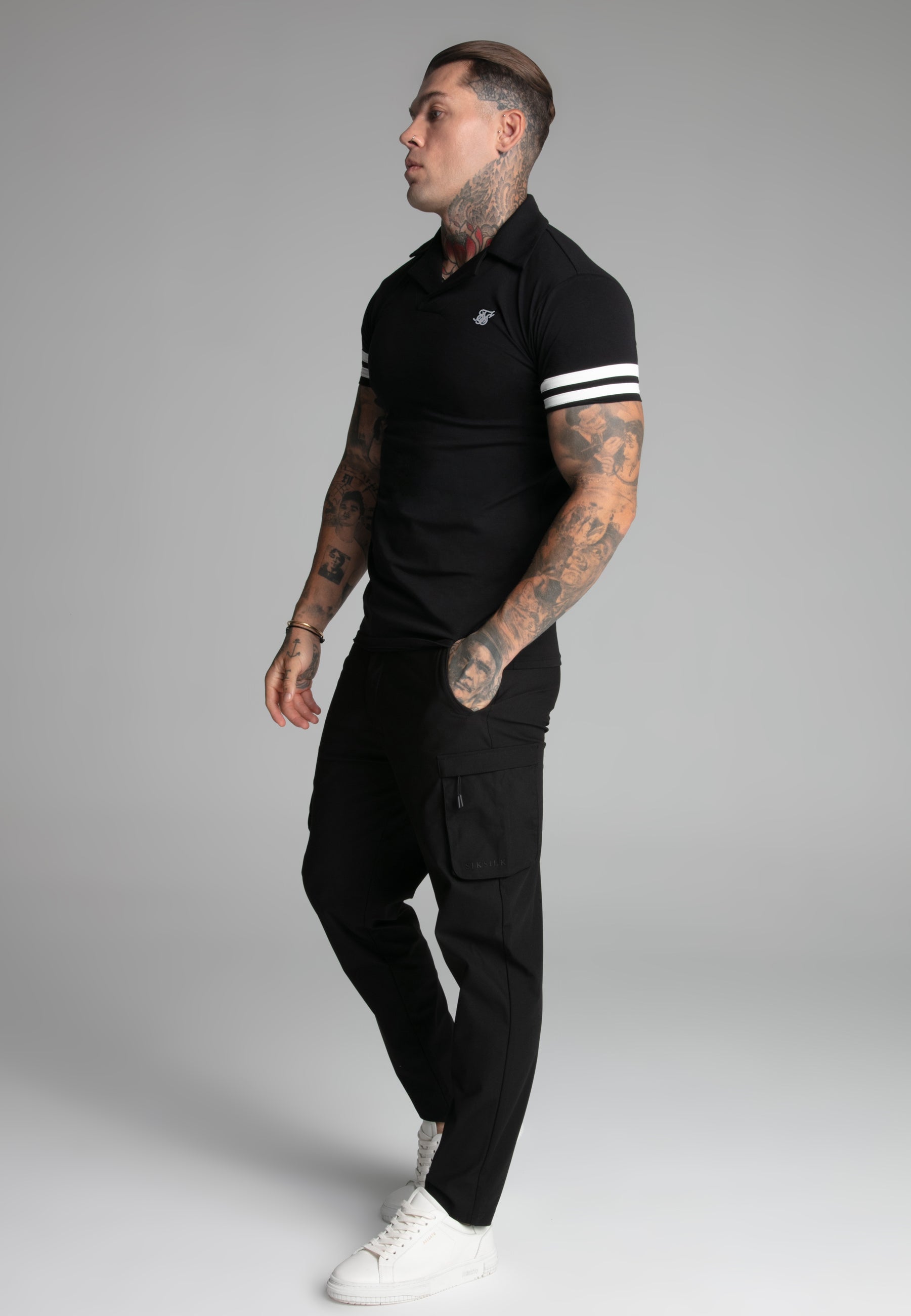 Tournament Revere Polo in Black T-Shirts SikSilk