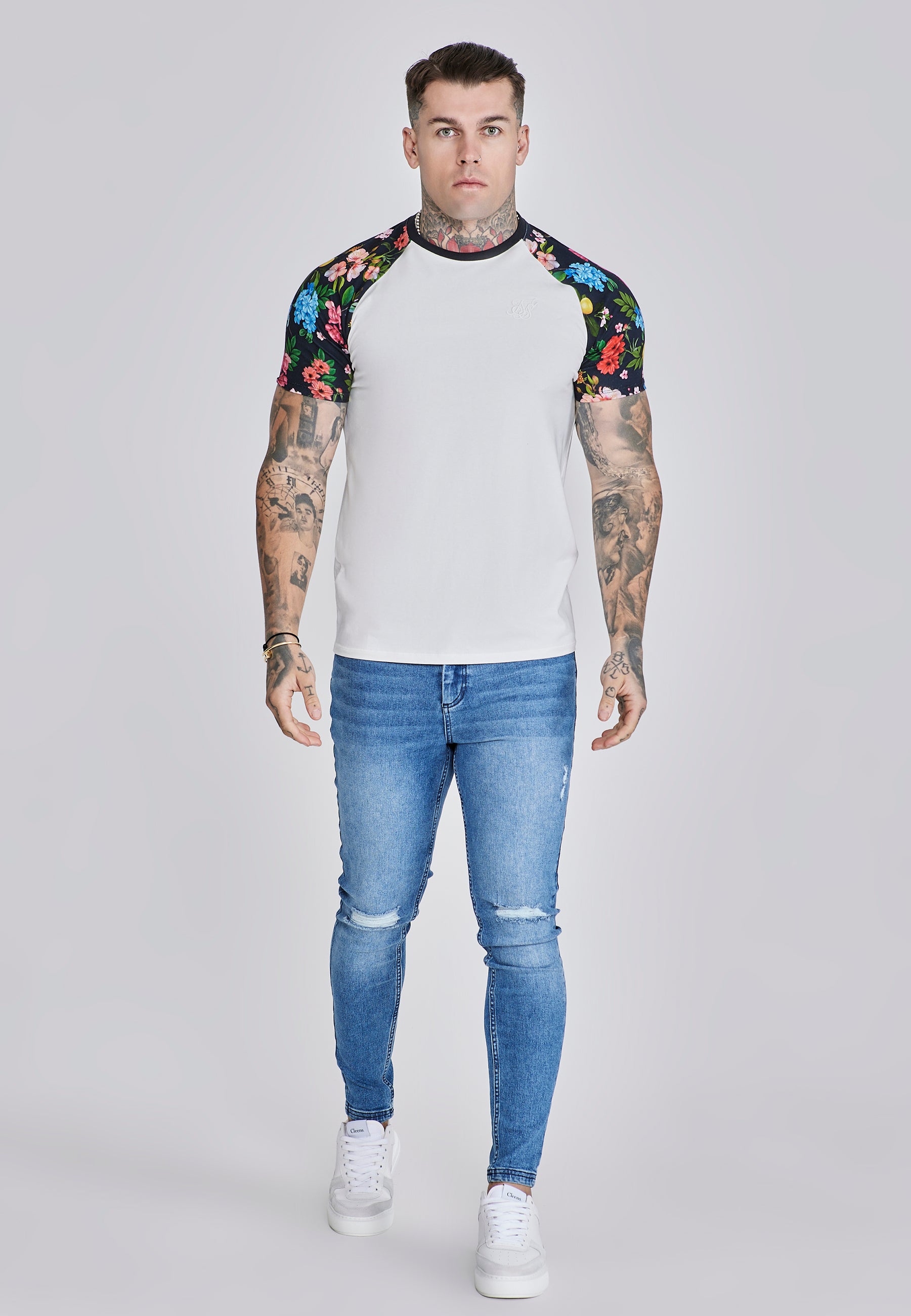 Raglan T-Shirt in Ecru Multi T-Shirts SikSilk