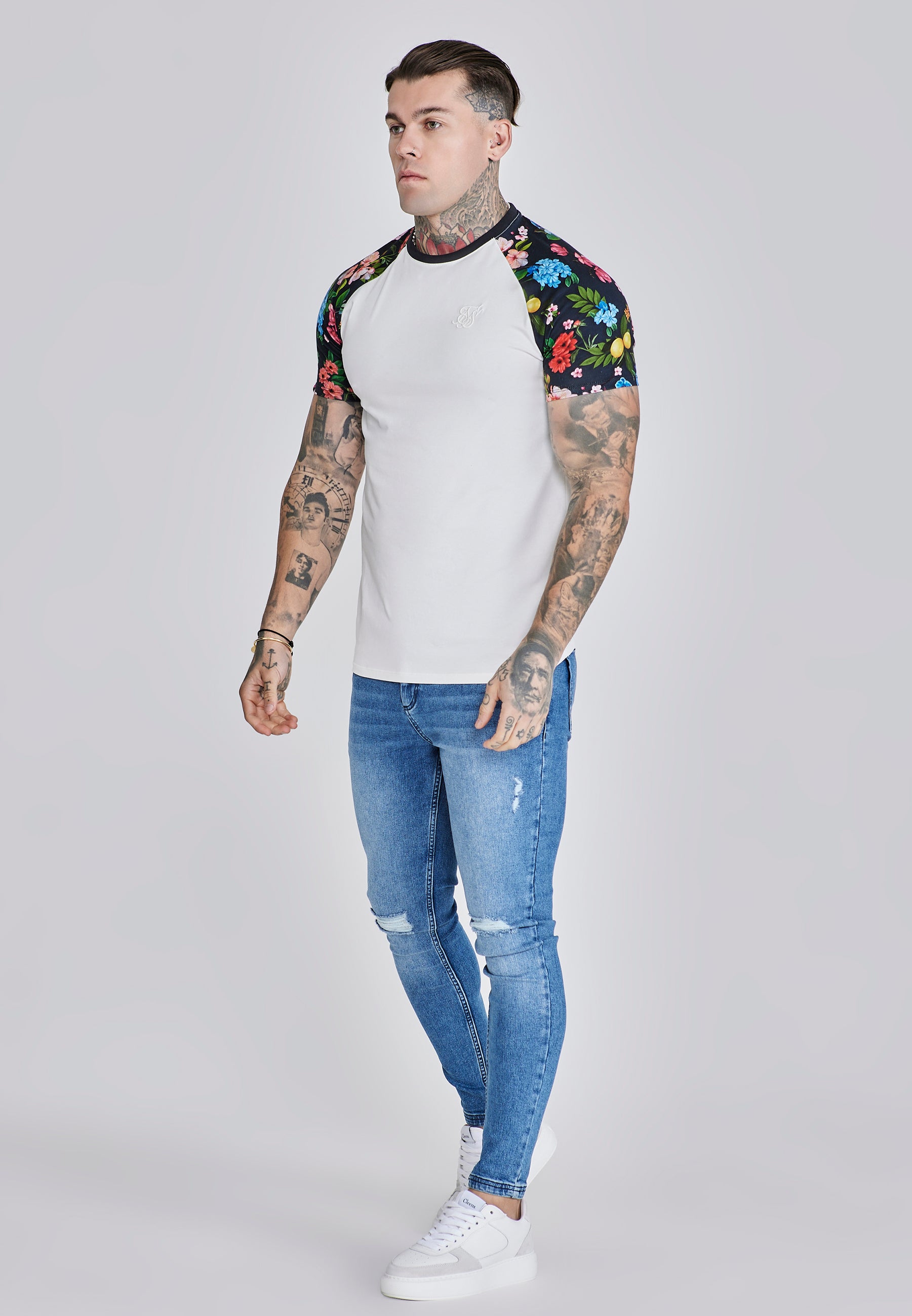 Raglan T-Shirt in Ecru Multi T-Shirts SikSilk