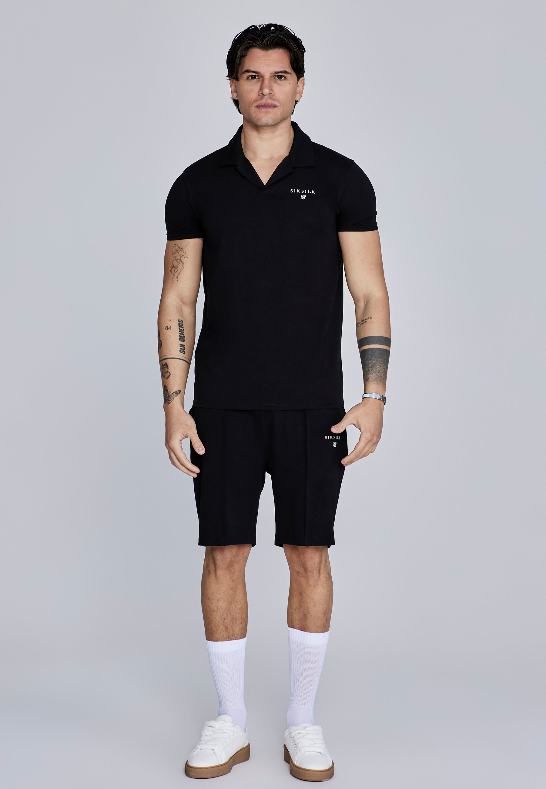 Polo and Shorts Set in Black Sets SikSilk