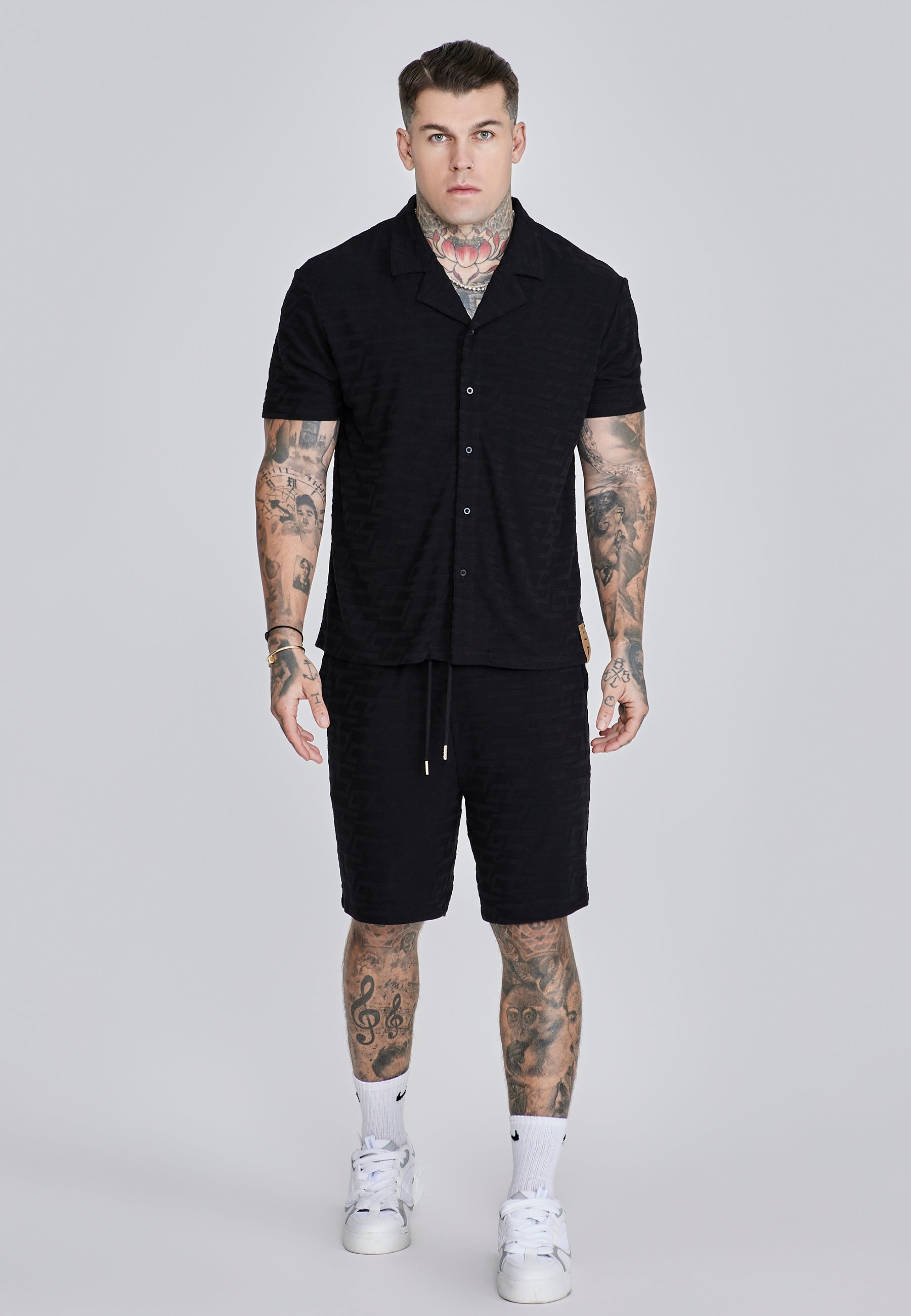 Towelling Shirt in Black Shirts SikSilk