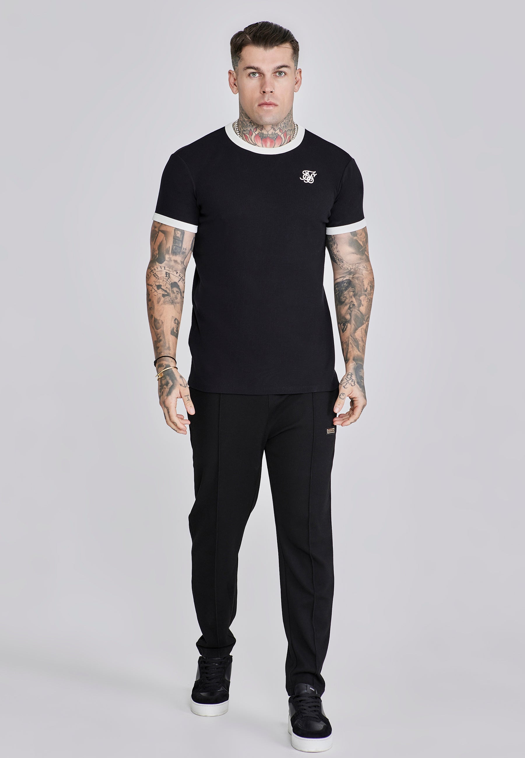 Ribbed Ringer T-Shirt in Black T-Shirts SikSilk