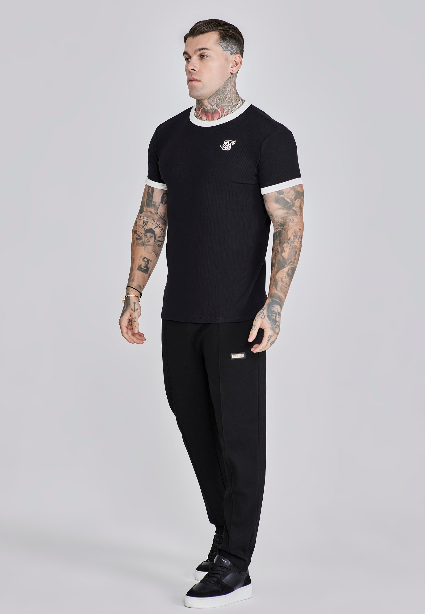 Ribbed Ringer T-Shirt in Black T-Shirts SikSilk