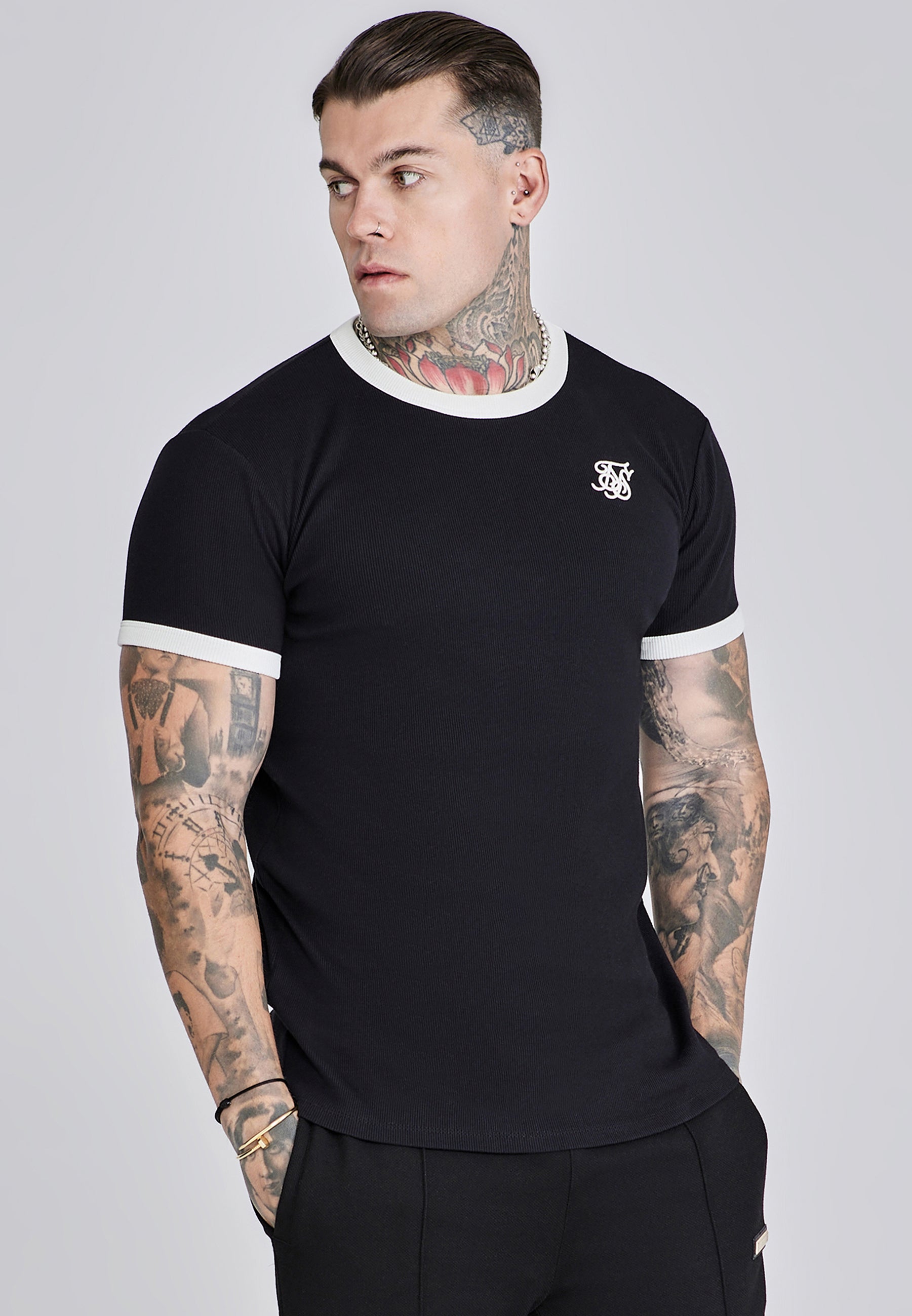 Ribbed Ringer T-Shirt in Black T-Shirts SikSilk