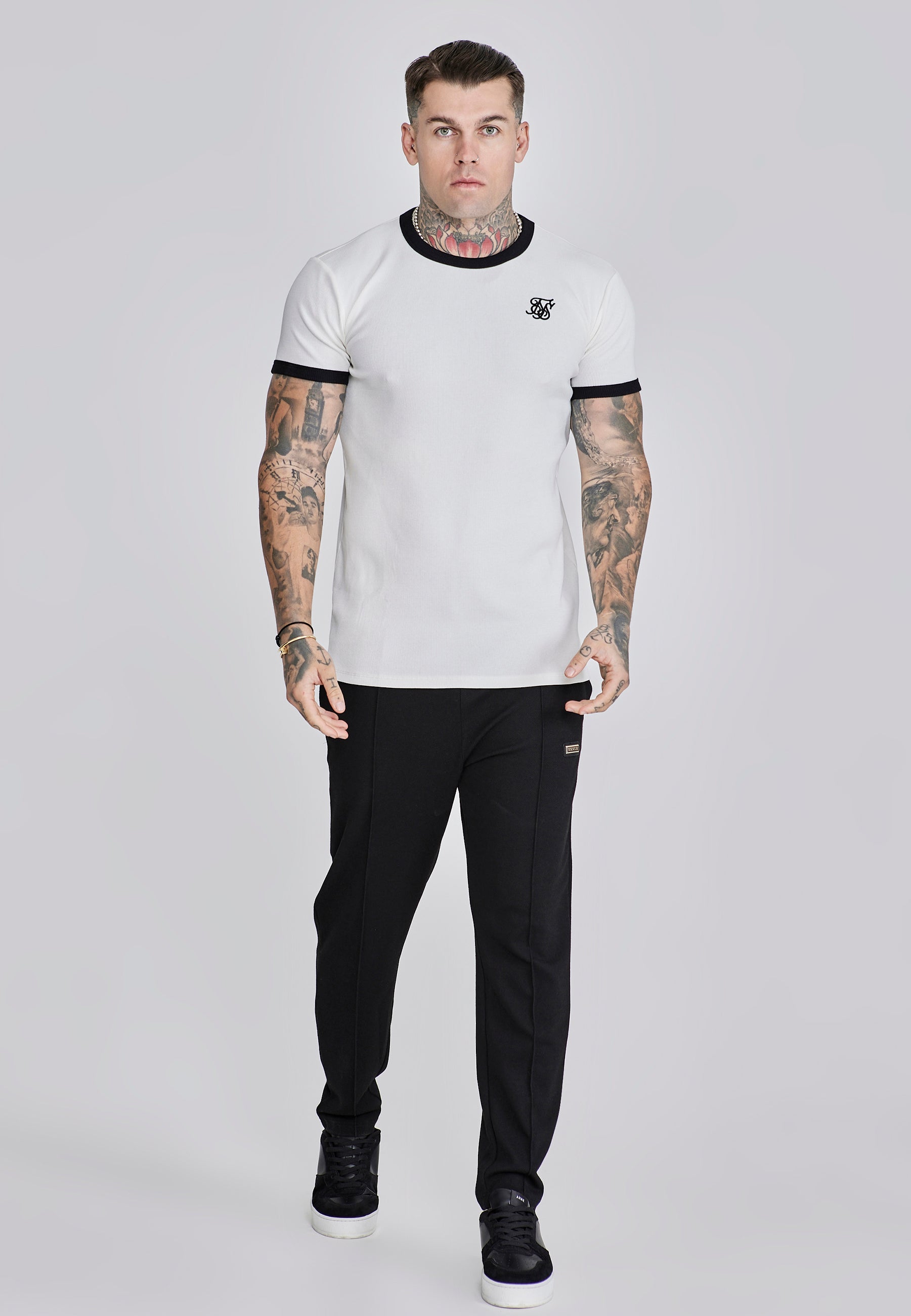 Ribbed Ringer T-Shirt in Ecru T-Shirts SikSilk