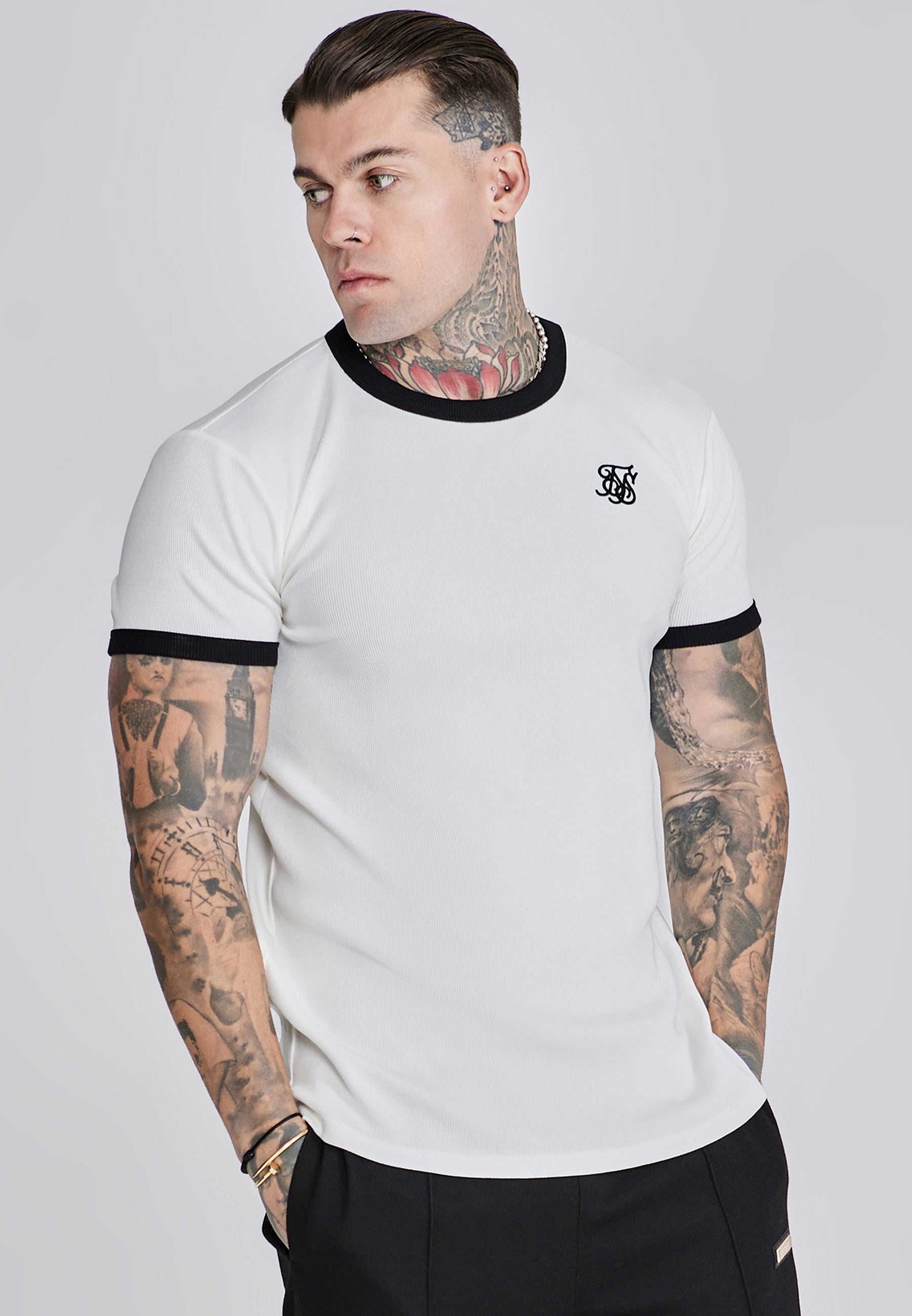 Ribbed Ringer T-Shirt in Ecru T-Shirts SikSilk