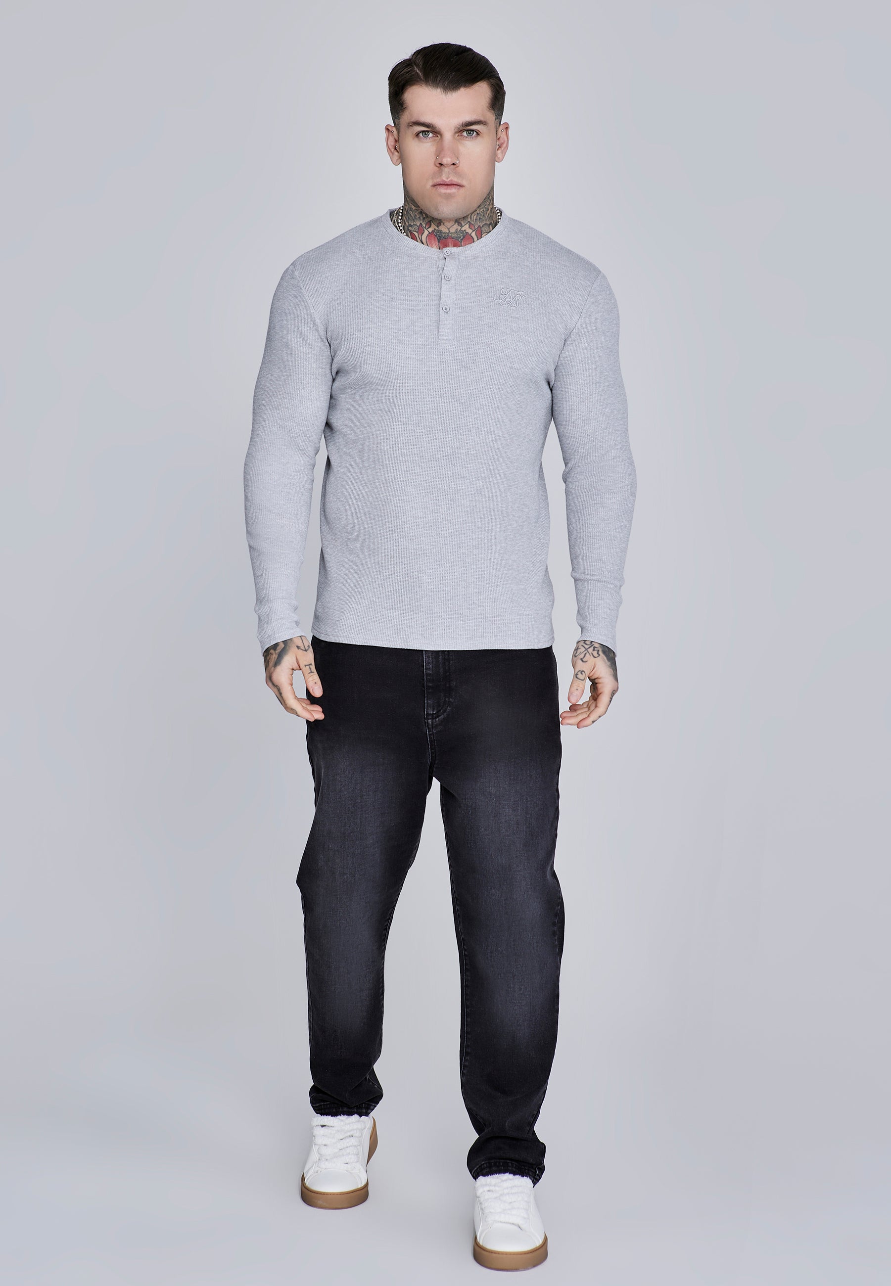 Henley T-Shirt in Grey Marl T-Shirts SikSilk