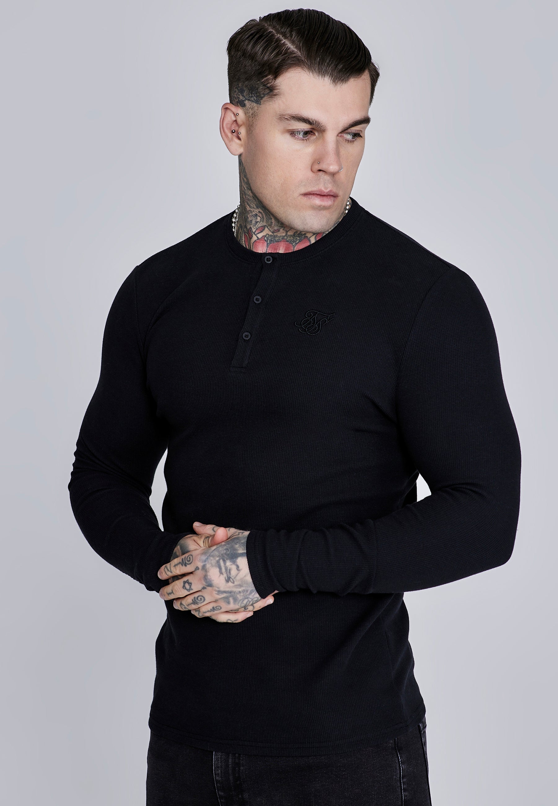 Henley T-Shirt in Black T-Shirts SikSilk