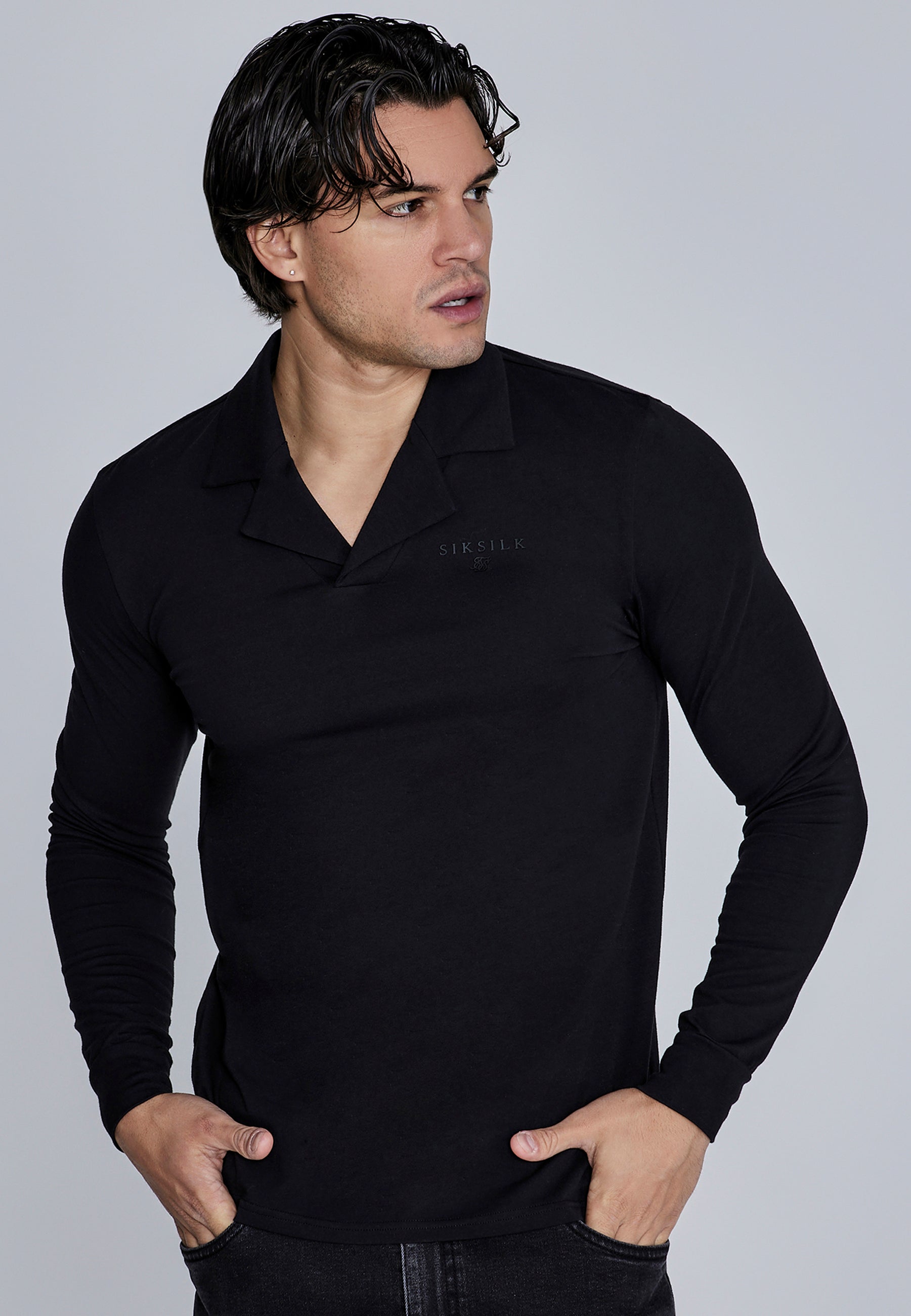 Long Sleeve Polo in Black T-Shirts SikSilk