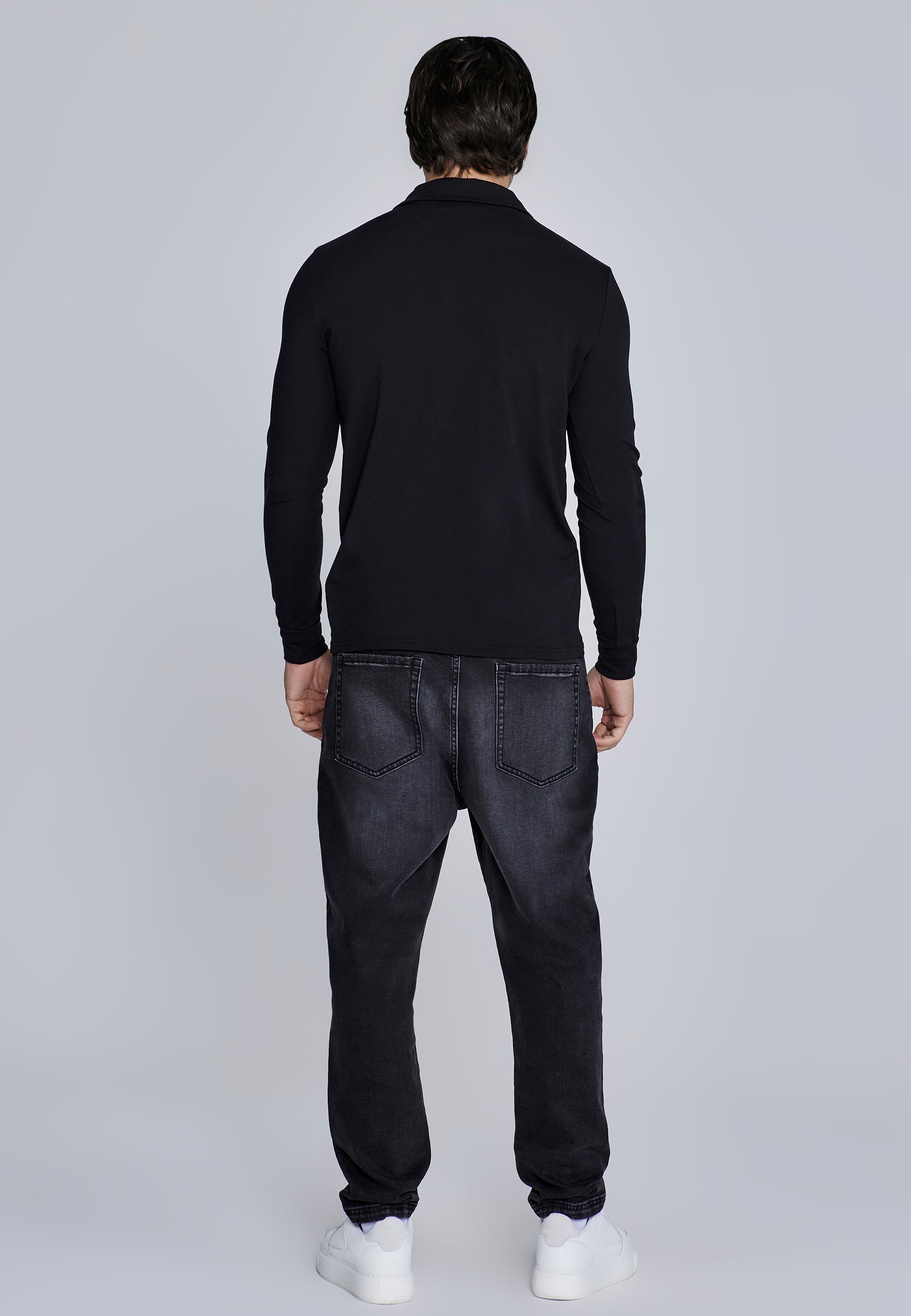 Long Sleeve Polo in Black T-Shirts SikSilk