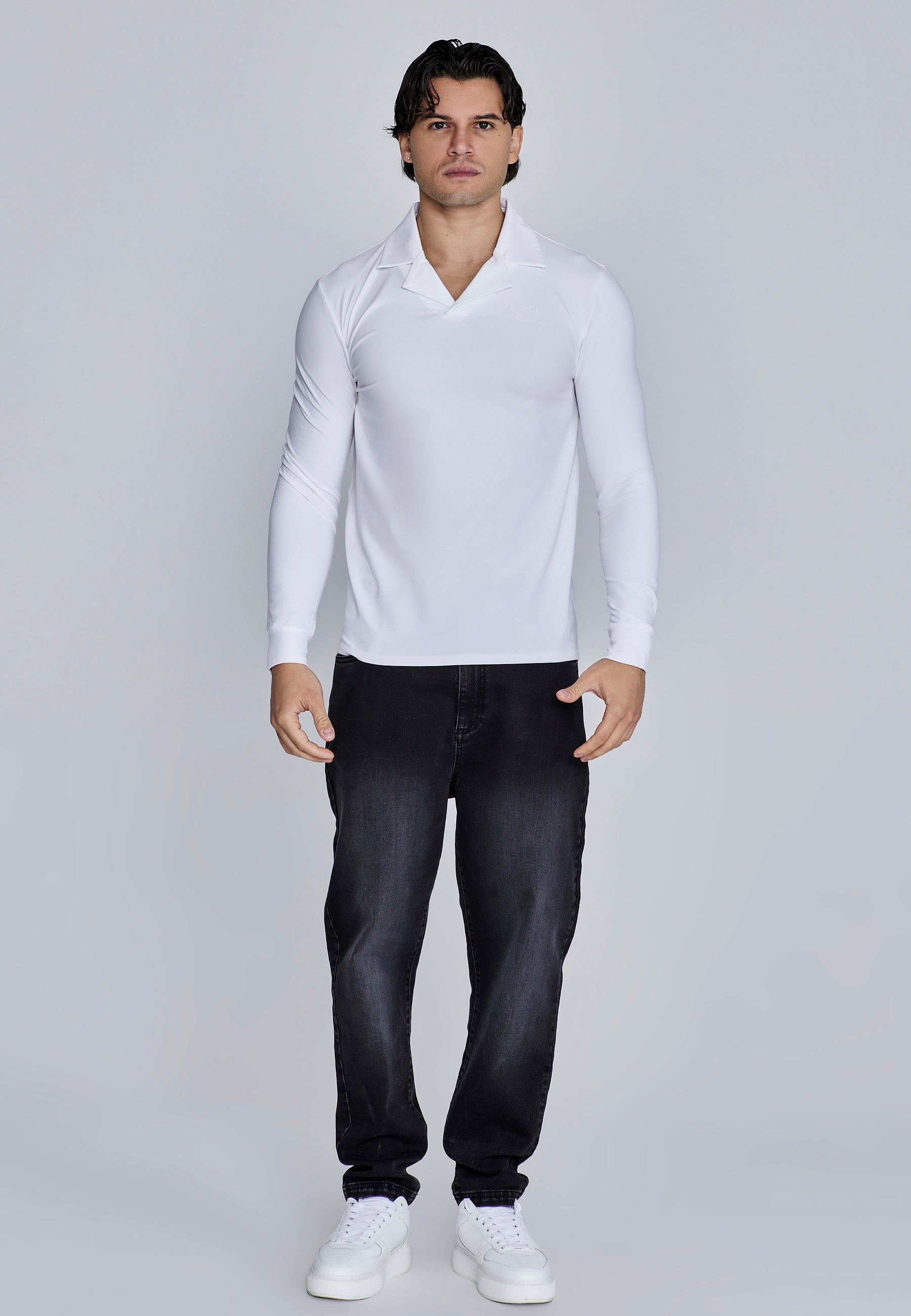 Long Sleeve Polo in White T-Shirts SikSilk