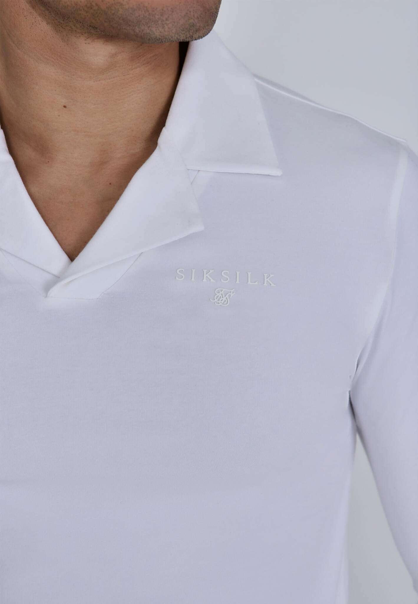 Long Sleeve Polo in White T-Shirts SikSilk