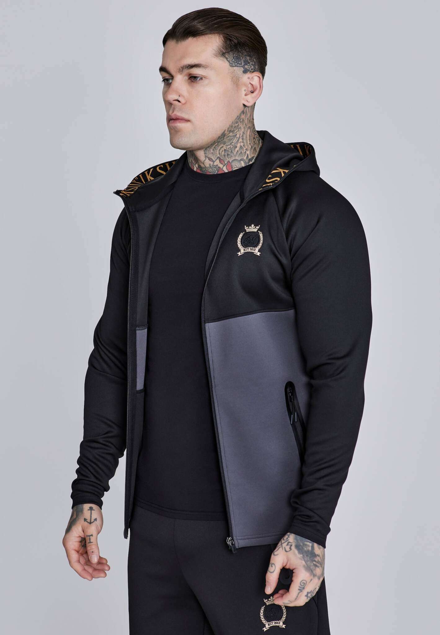 Full Zip Hoodie in Black, Grey Sweat Jackets SikSilk