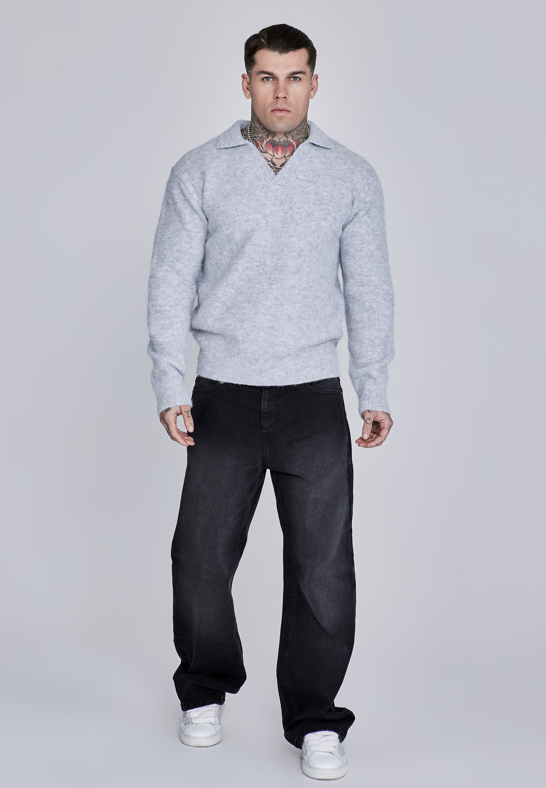 Knitted Polo Sweater in Grey Sweater SikSilk