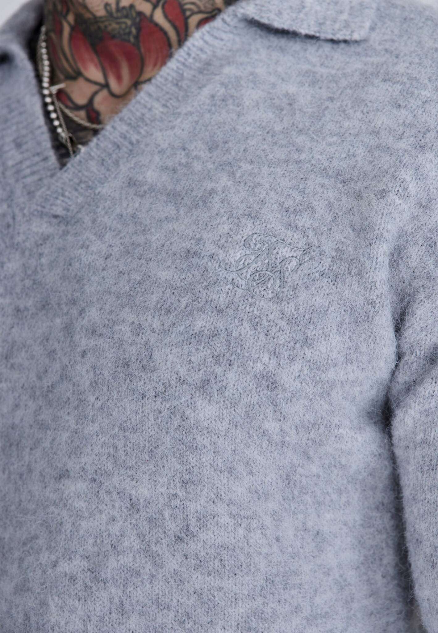 Knitted Polo Sweater in Grey Sweater SikSilk