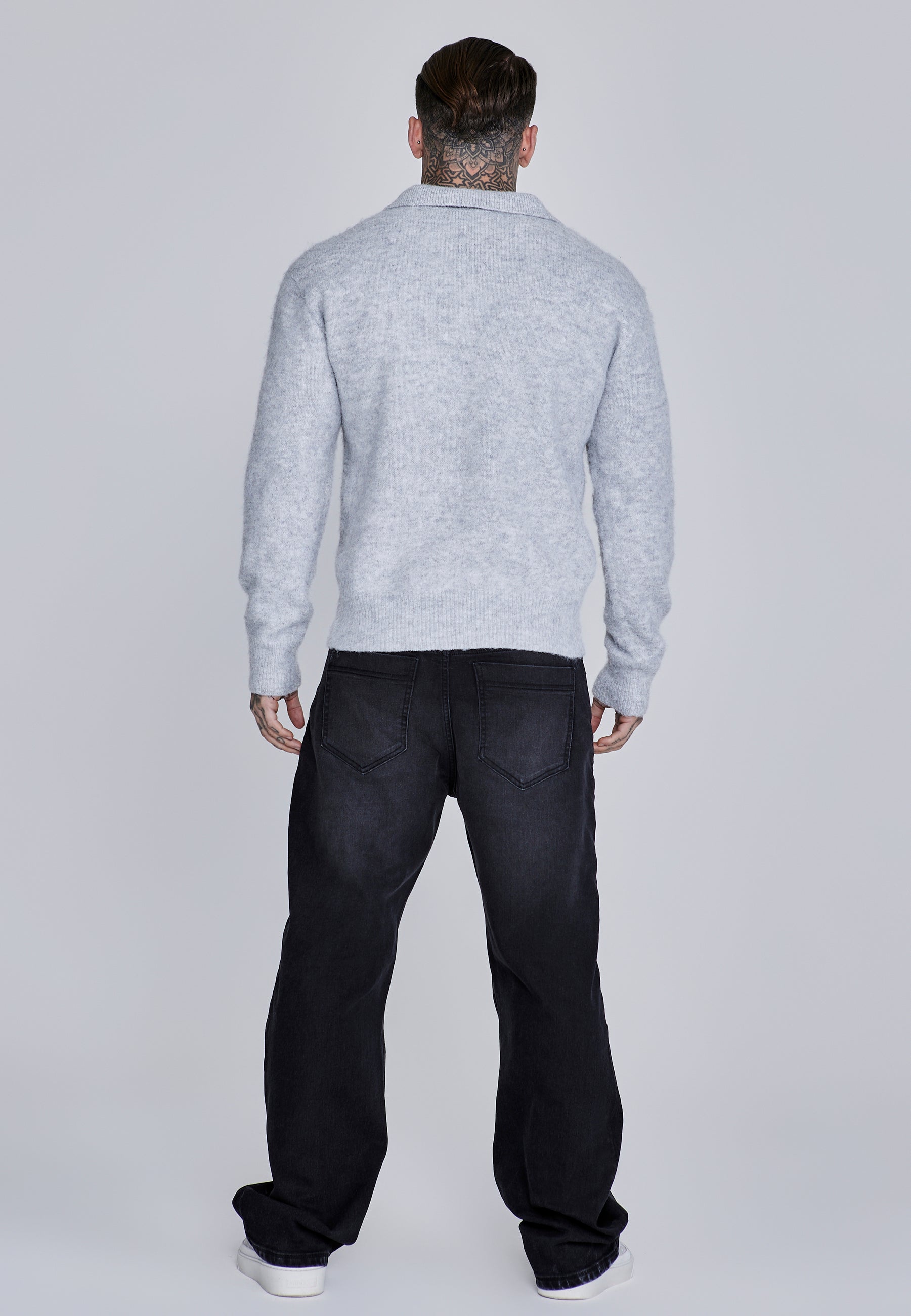 Knitted Polo Sweater in Grey Sweater SikSilk