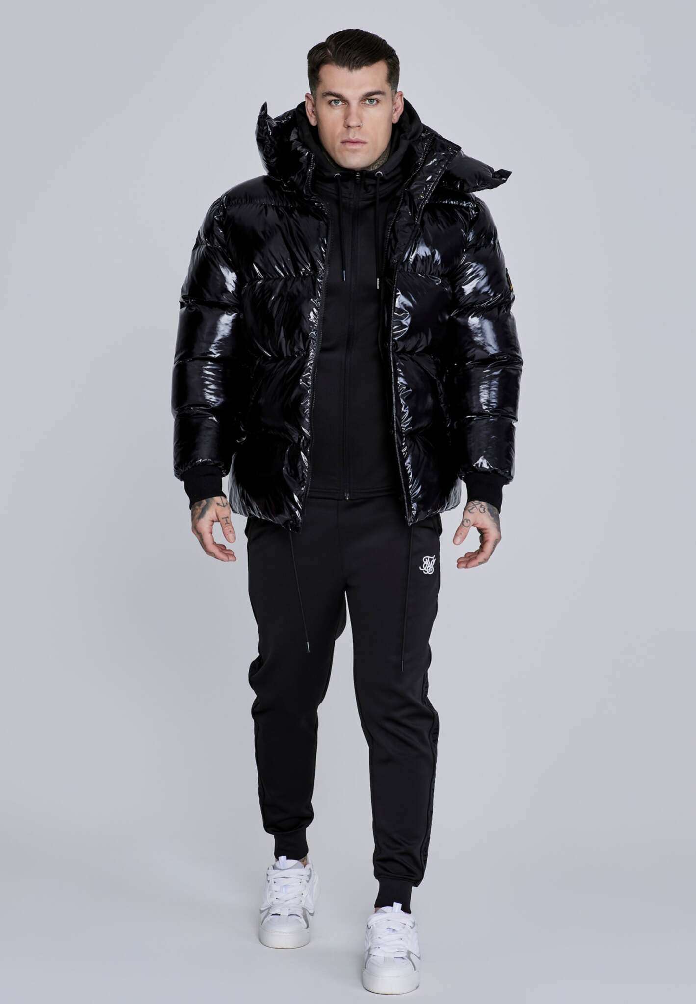 High Shine Puffer Jacket in Black Jackets SikSilk