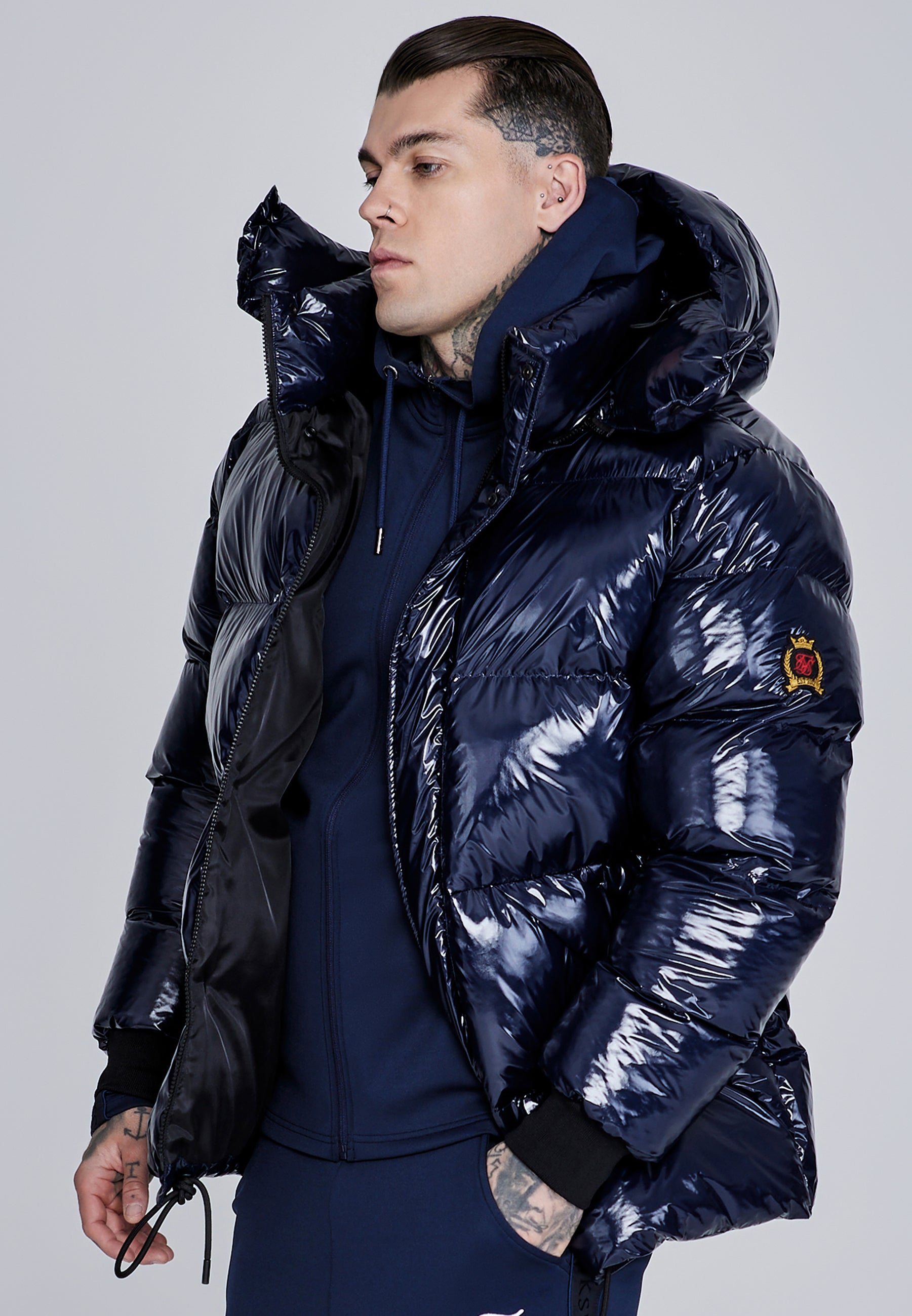 High Shine Puffer Jacket in Dark Navy Jackets SikSilk