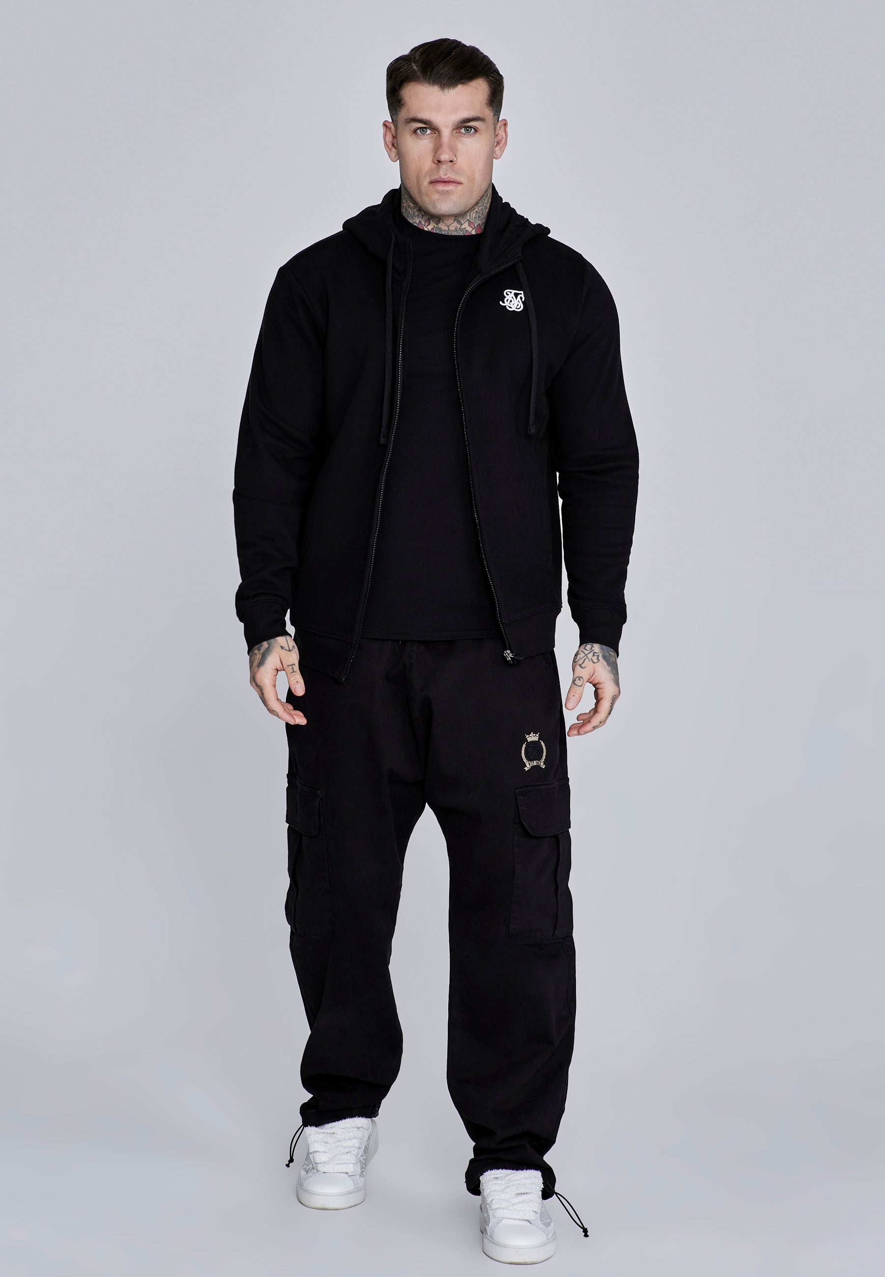 Essentials Full Zip Hoodie in Black Sweat Jackets SikSilk