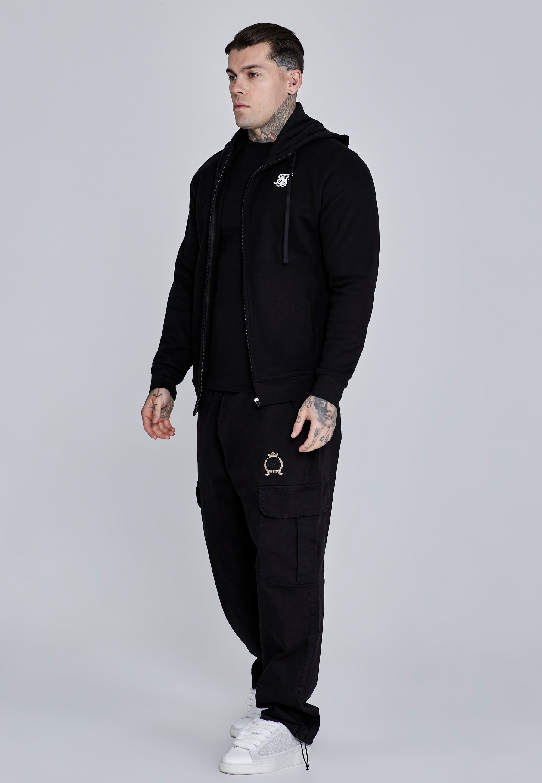Essentials Full Zip Hoodie in Black Sweat Jackets SikSilk