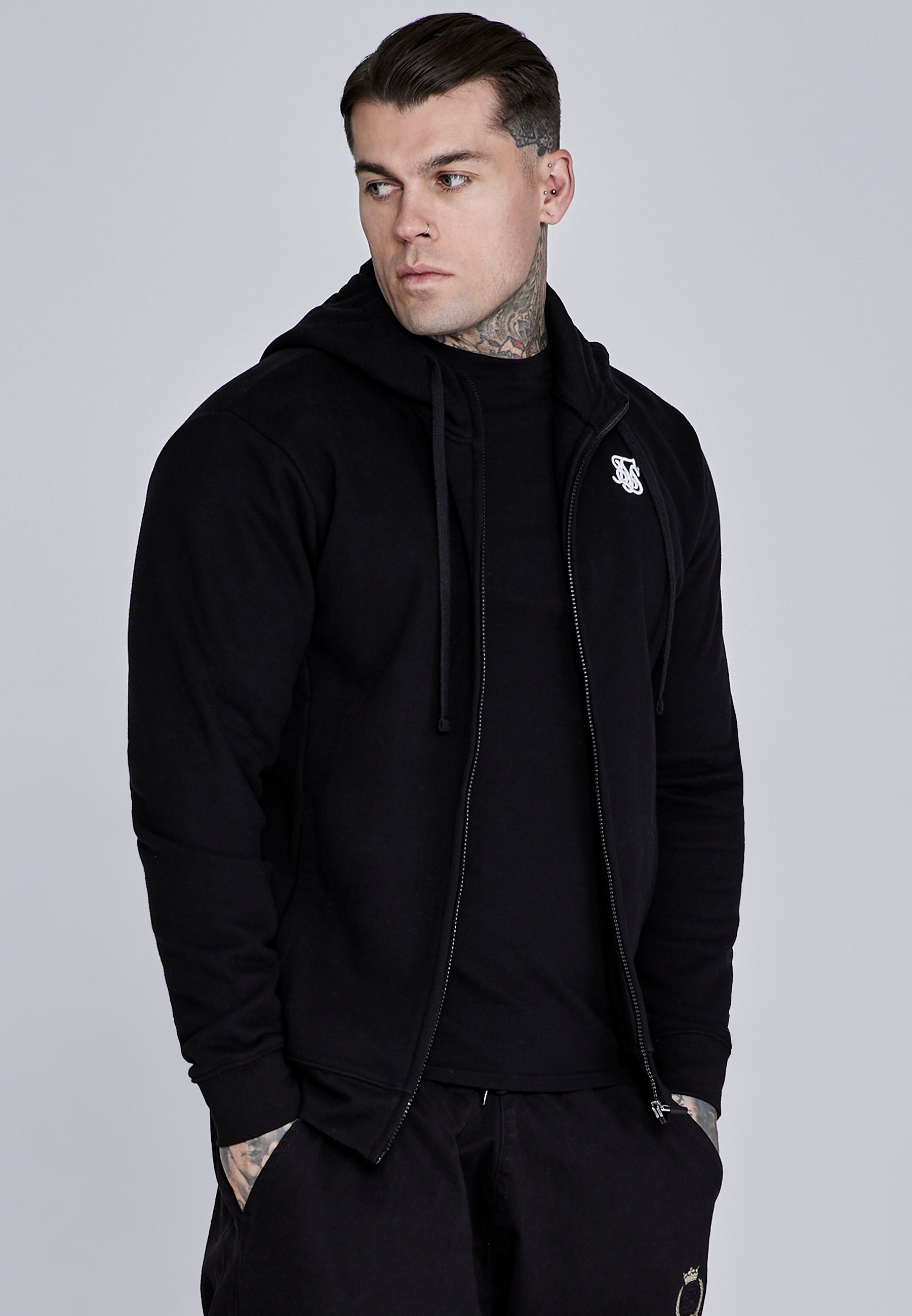 Essentials Full Zip Hoodie in Black Sweat Jackets SikSilk